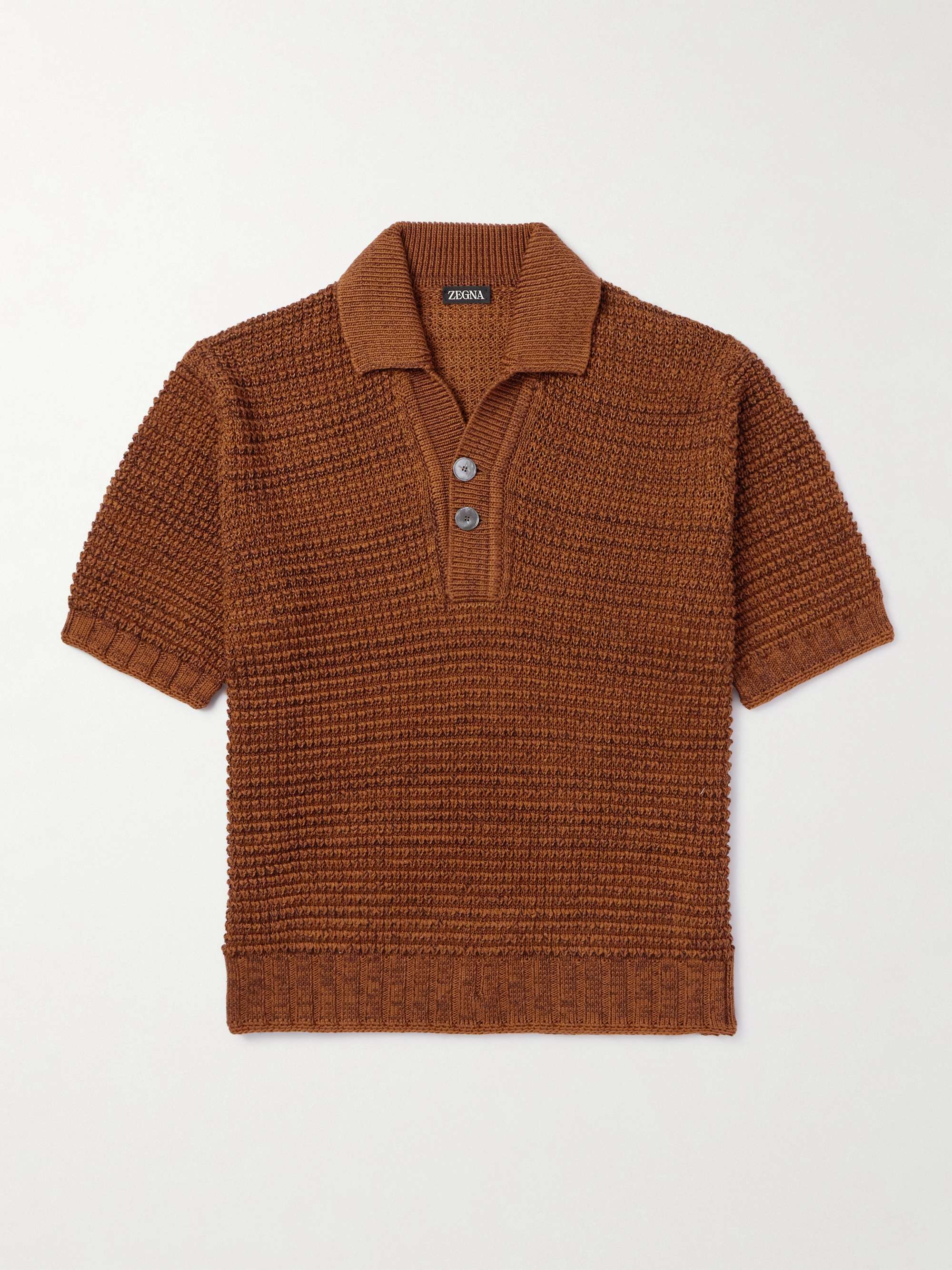 Open-Knit Cotton, Linen, Silk and Cashmere-Blend Polo Shirt hero visual