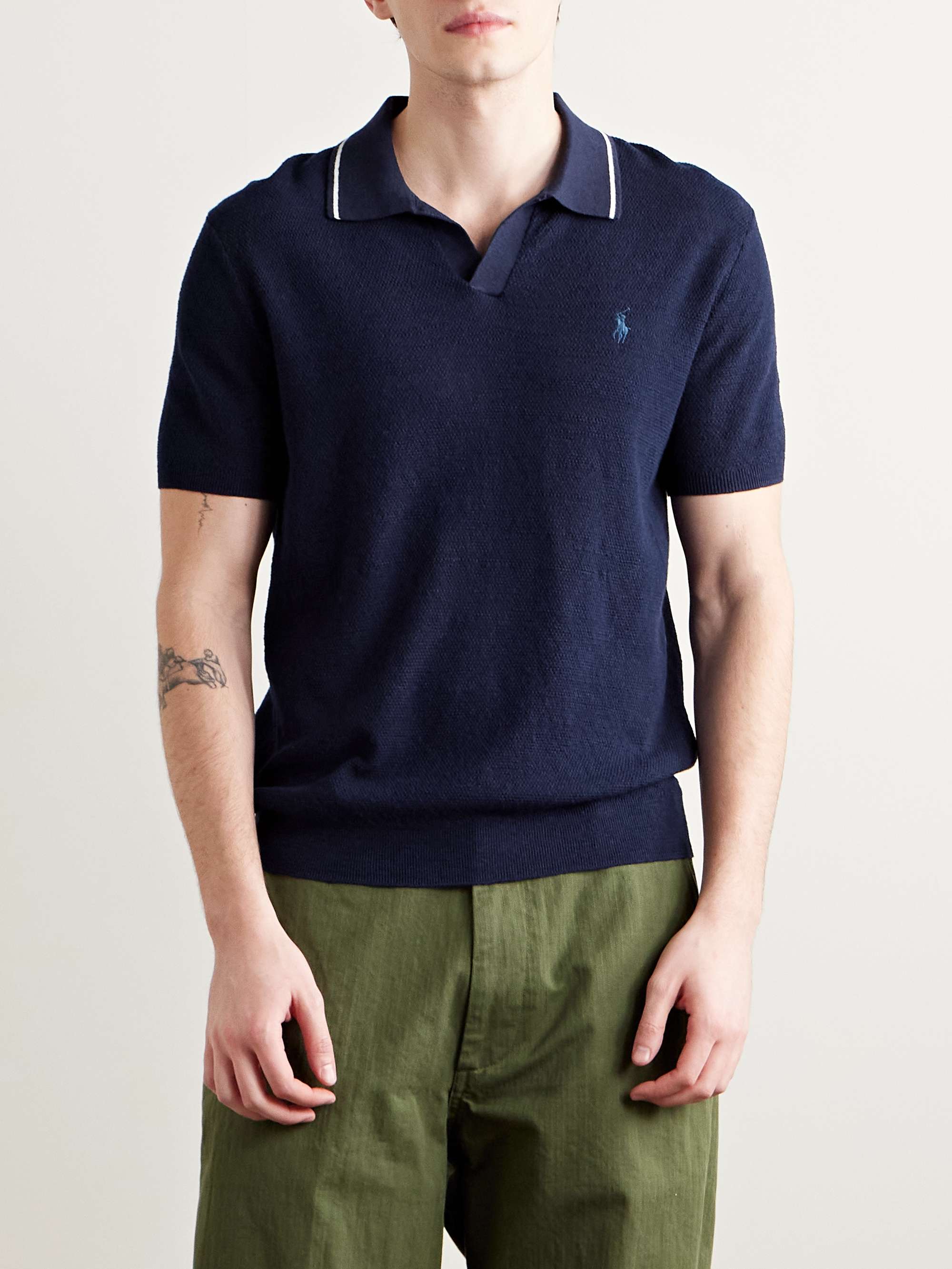 Johnny Cotton and Linen-Blend Piqué Polo Shirt view