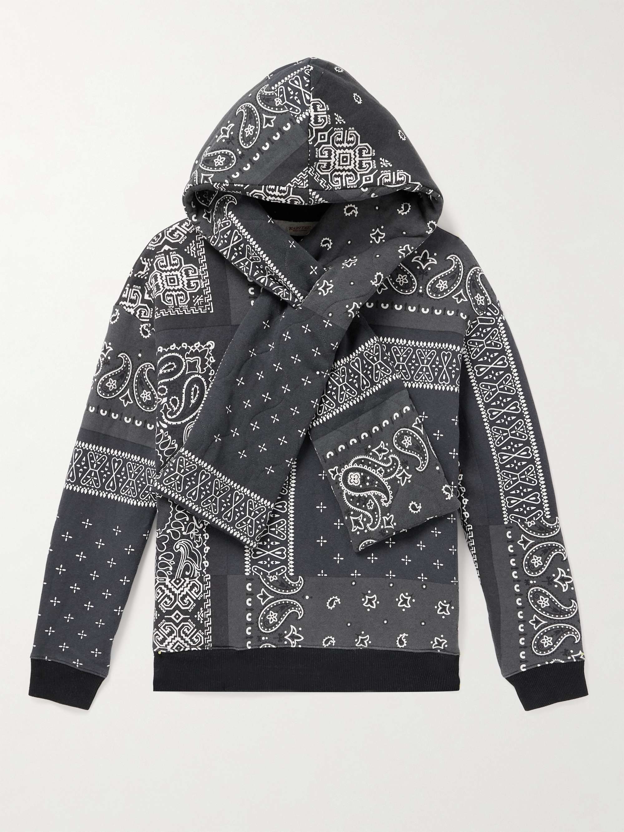 Tie-Detailed Quilted Bandana-Print Cotton-Jersey Hoodie hero visual