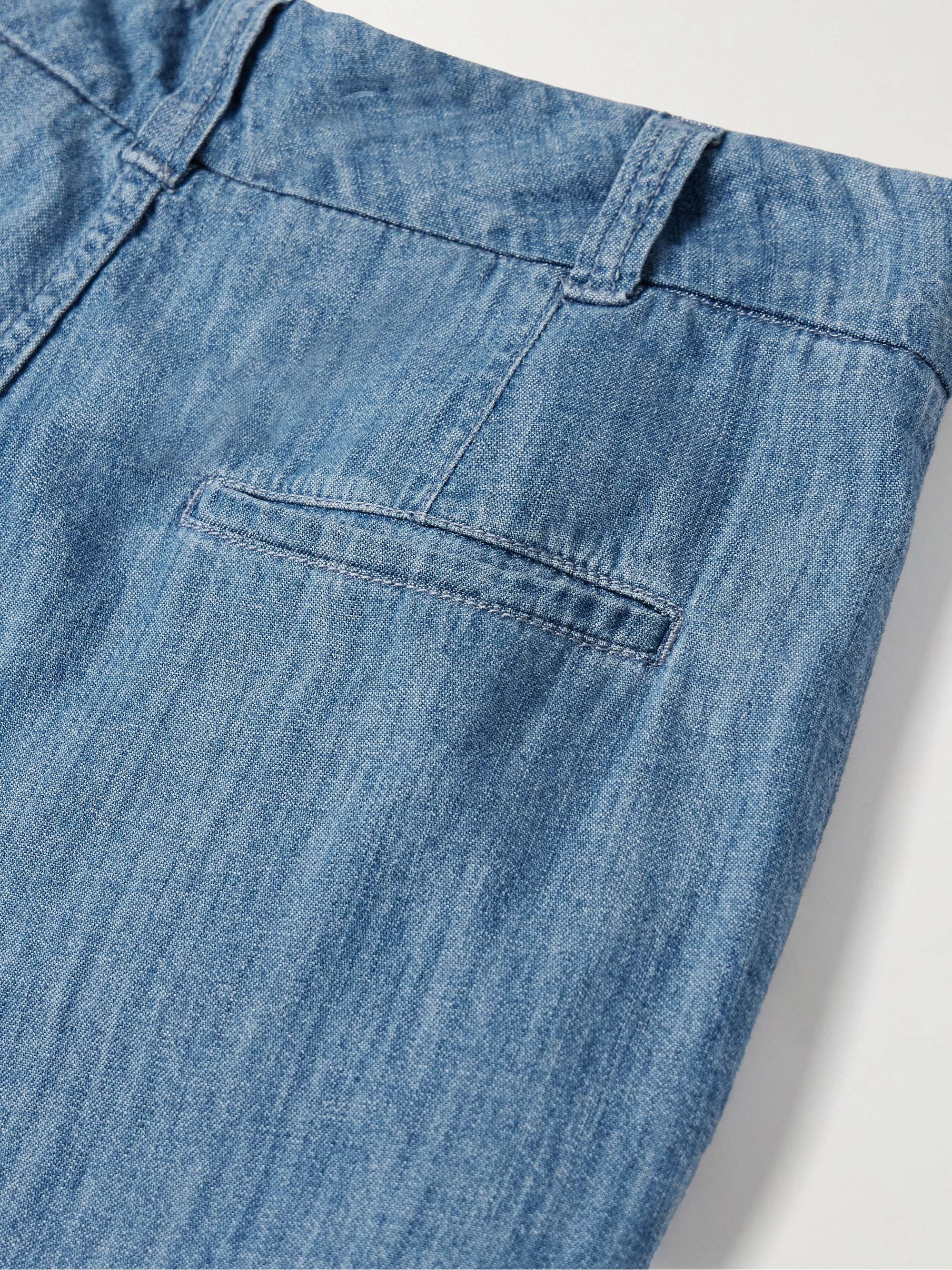 Pleated organic cotton-chambray wide-leg pants view