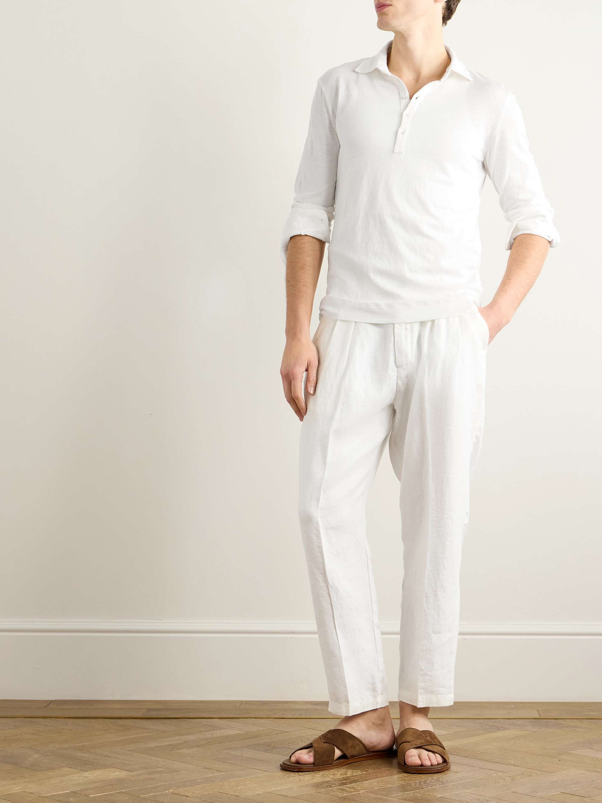 Stan Straight-Leg Pleated Linen Trousers view