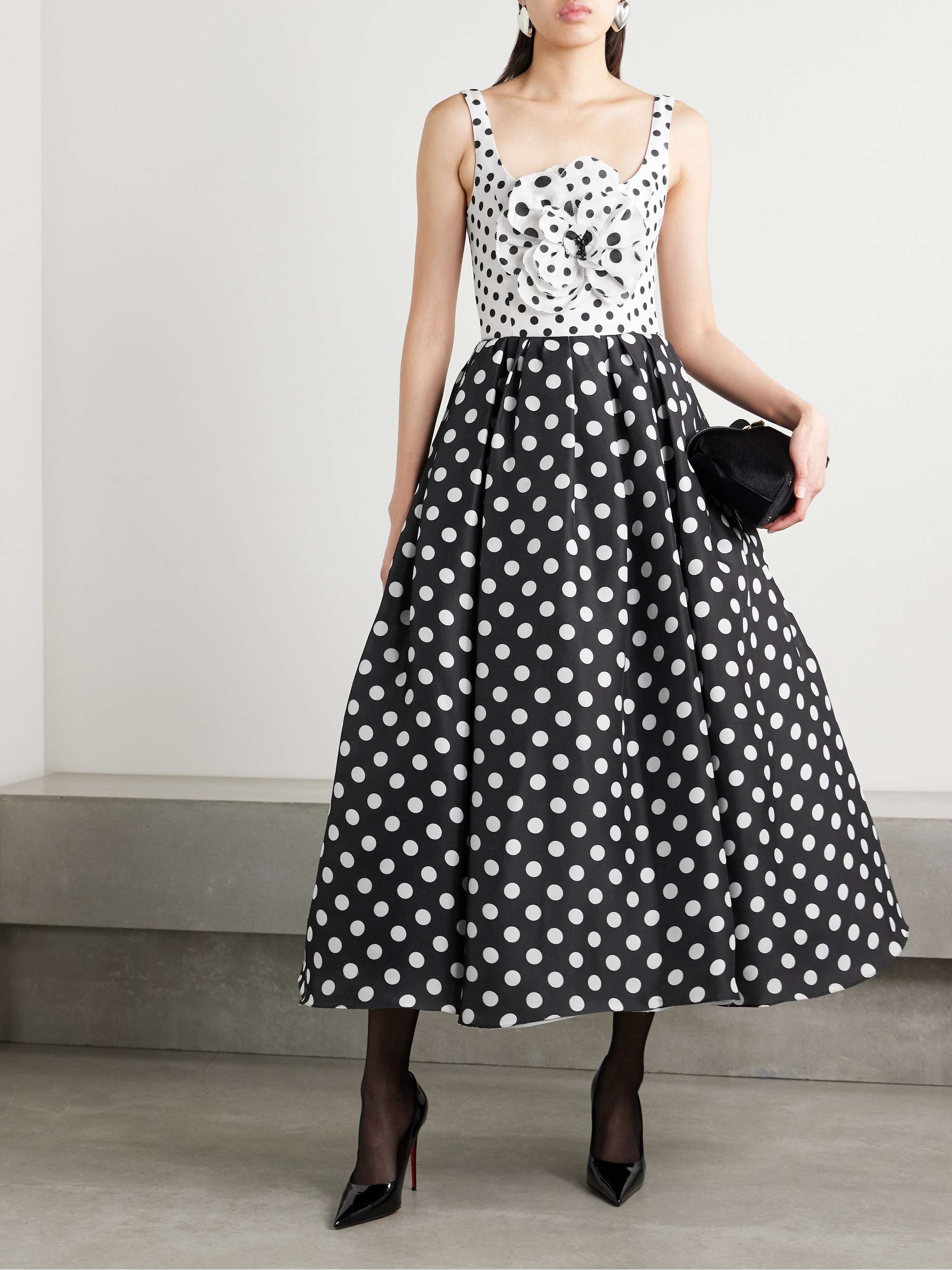 Pleated appliquéd polka-dot silk-gazar gown view