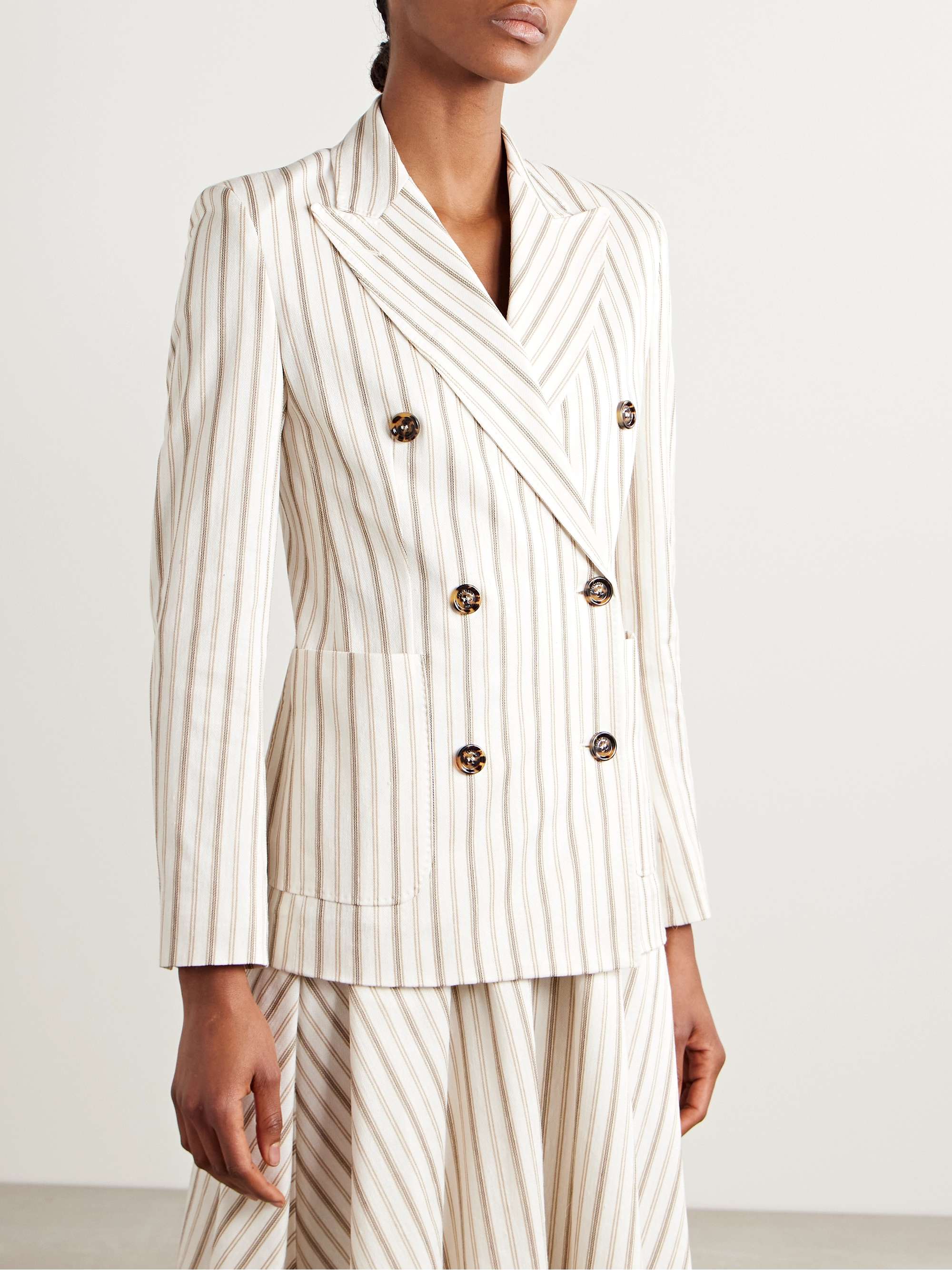 Pensile double-breasted striped cotton and linen-blend blazer view