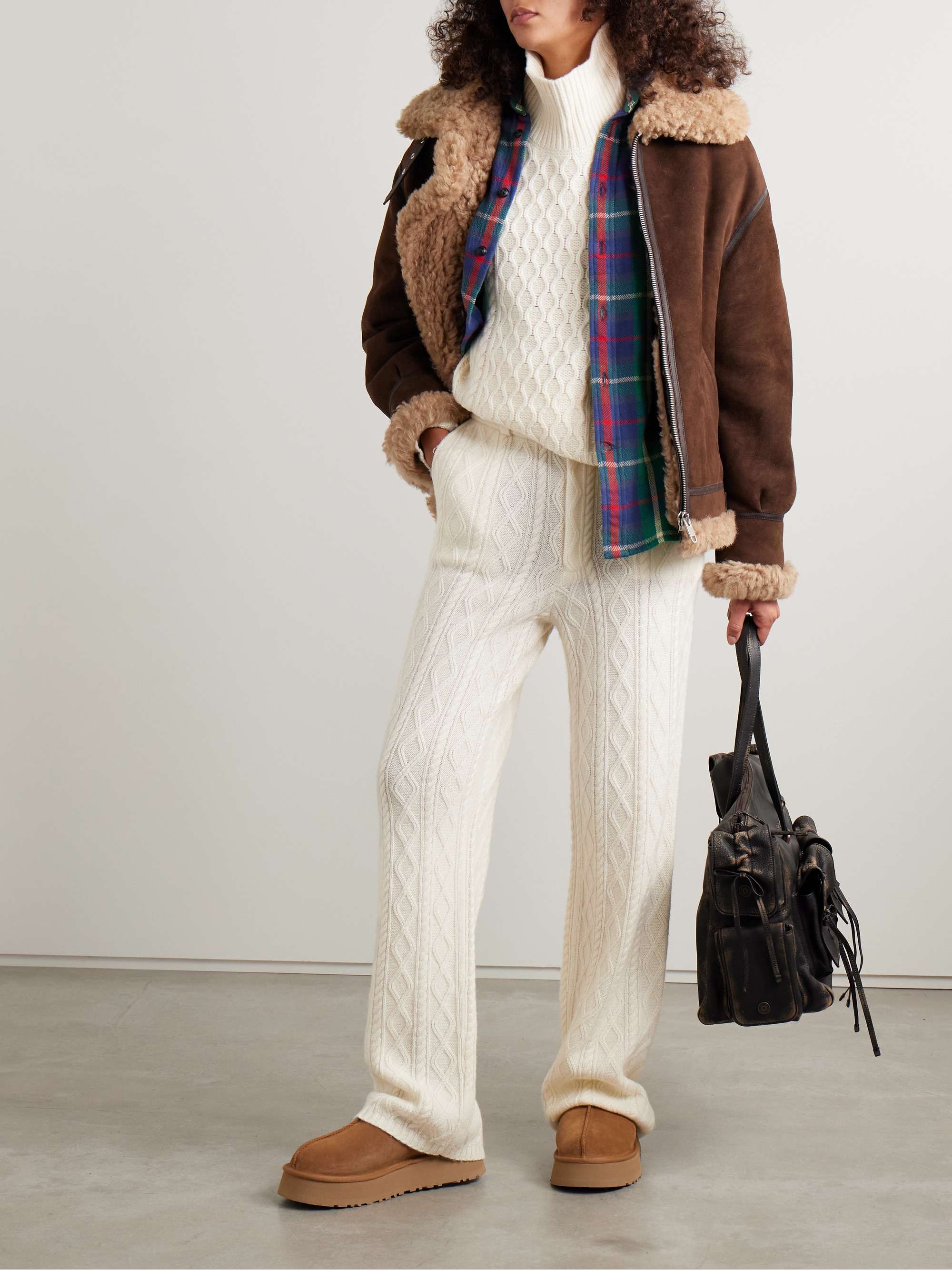 Cable-knit wool and cashmere-blend straight-leg pants view
