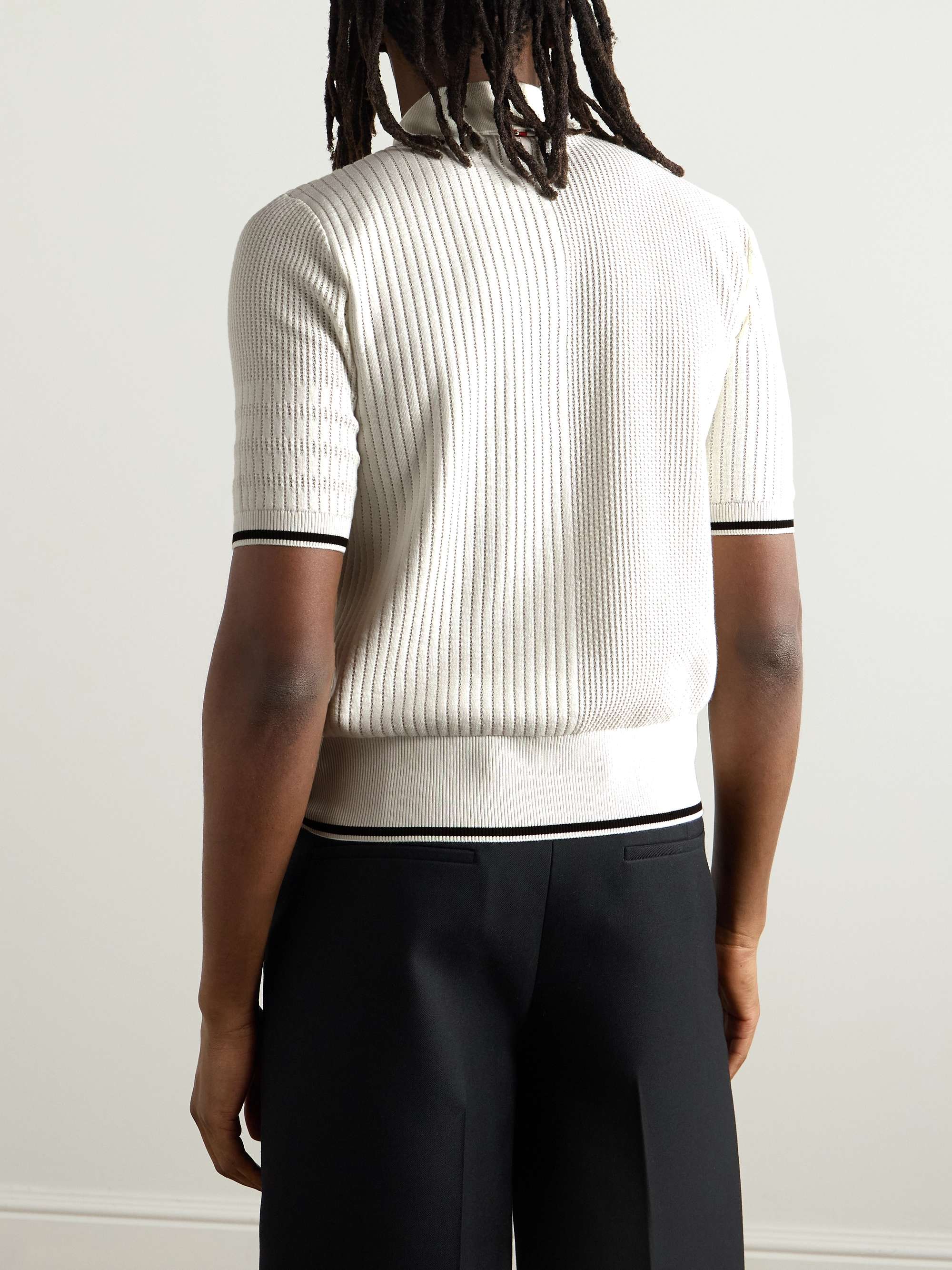 Half & Half Striped Textured Cotton Polo Shirt view