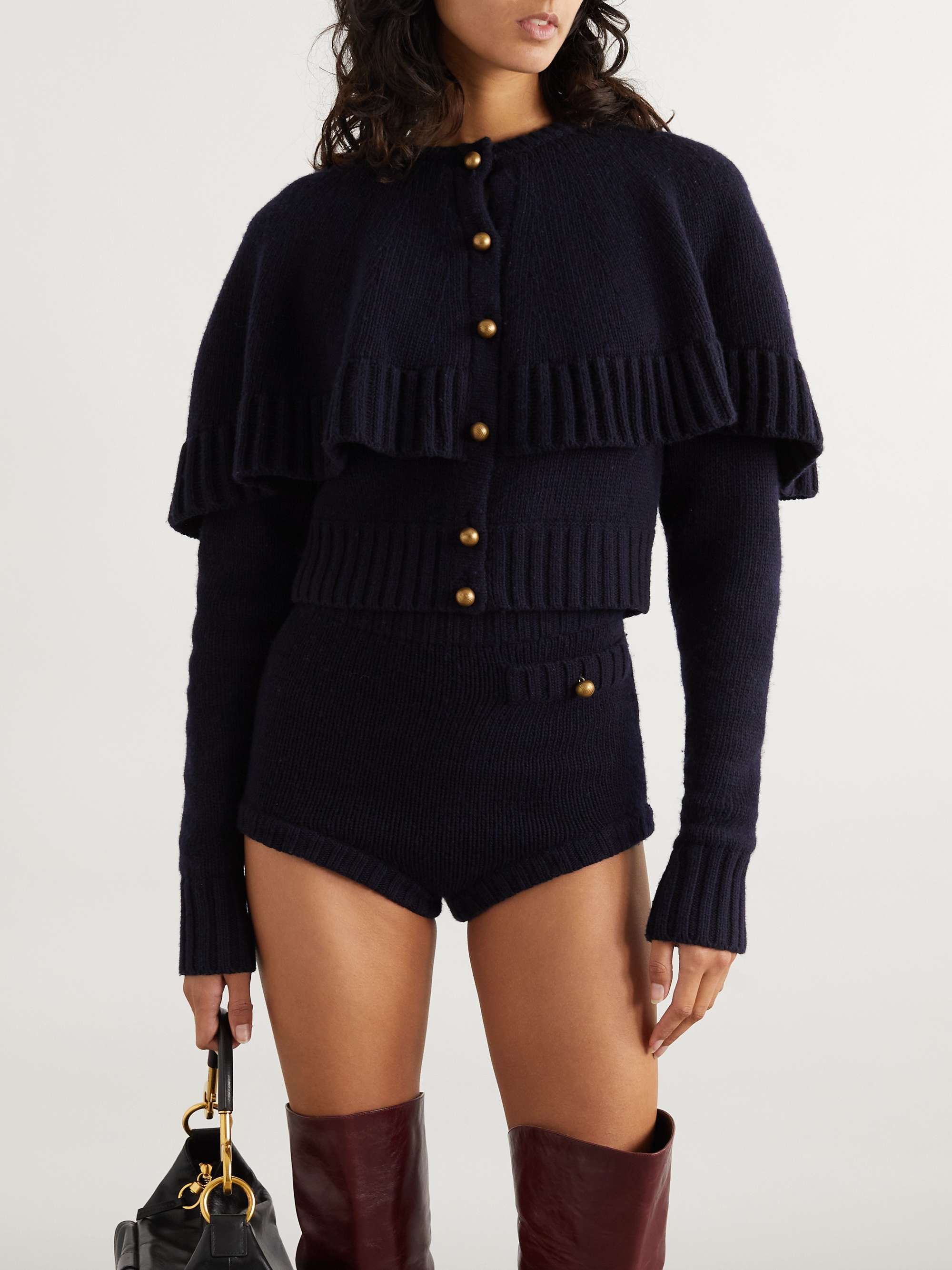 Cape-effect wool and cashmere-blend cardigan view