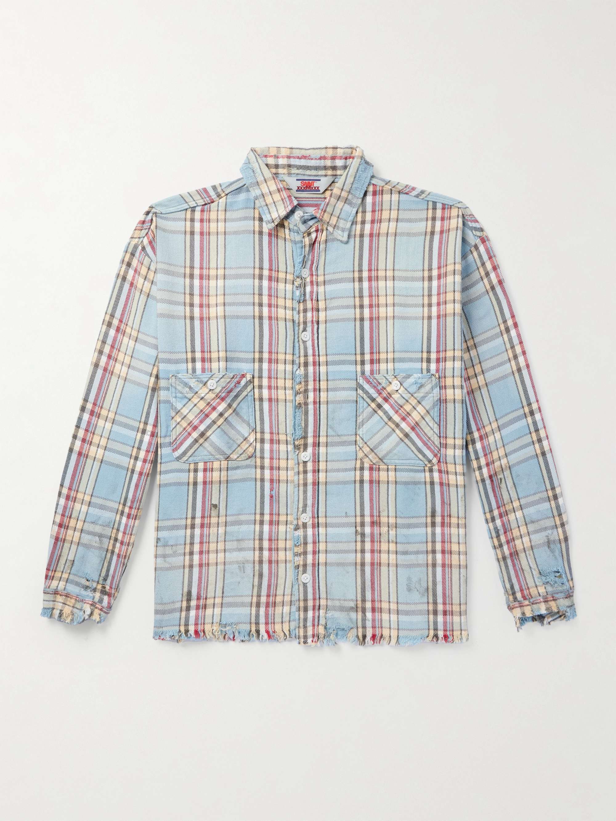 + LASTMAN Distressed Checked Cotton-Flannel Shirt hero visual
