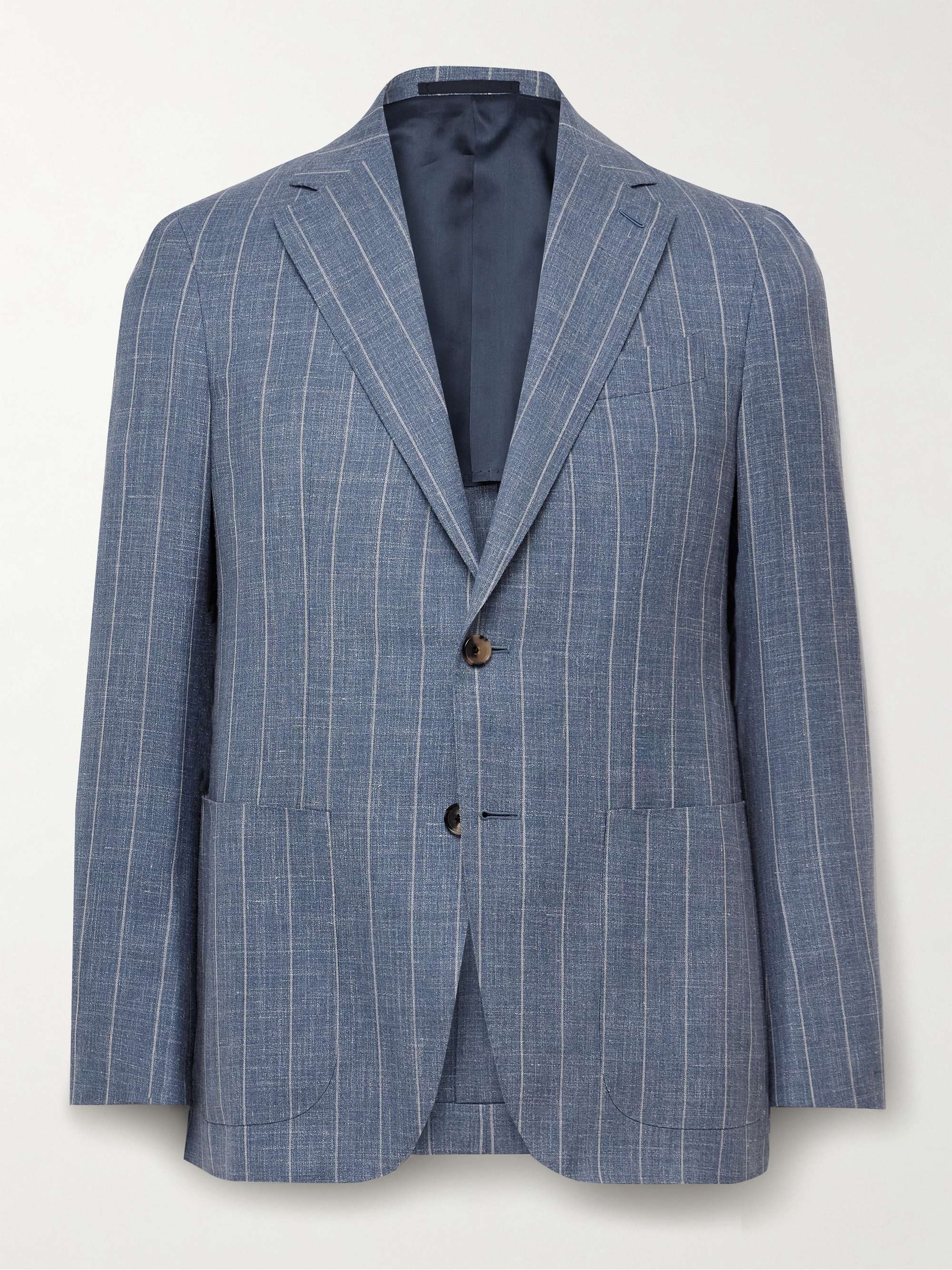Striped Wool, Silk and Linen-Blend Suit Jacket hero visual