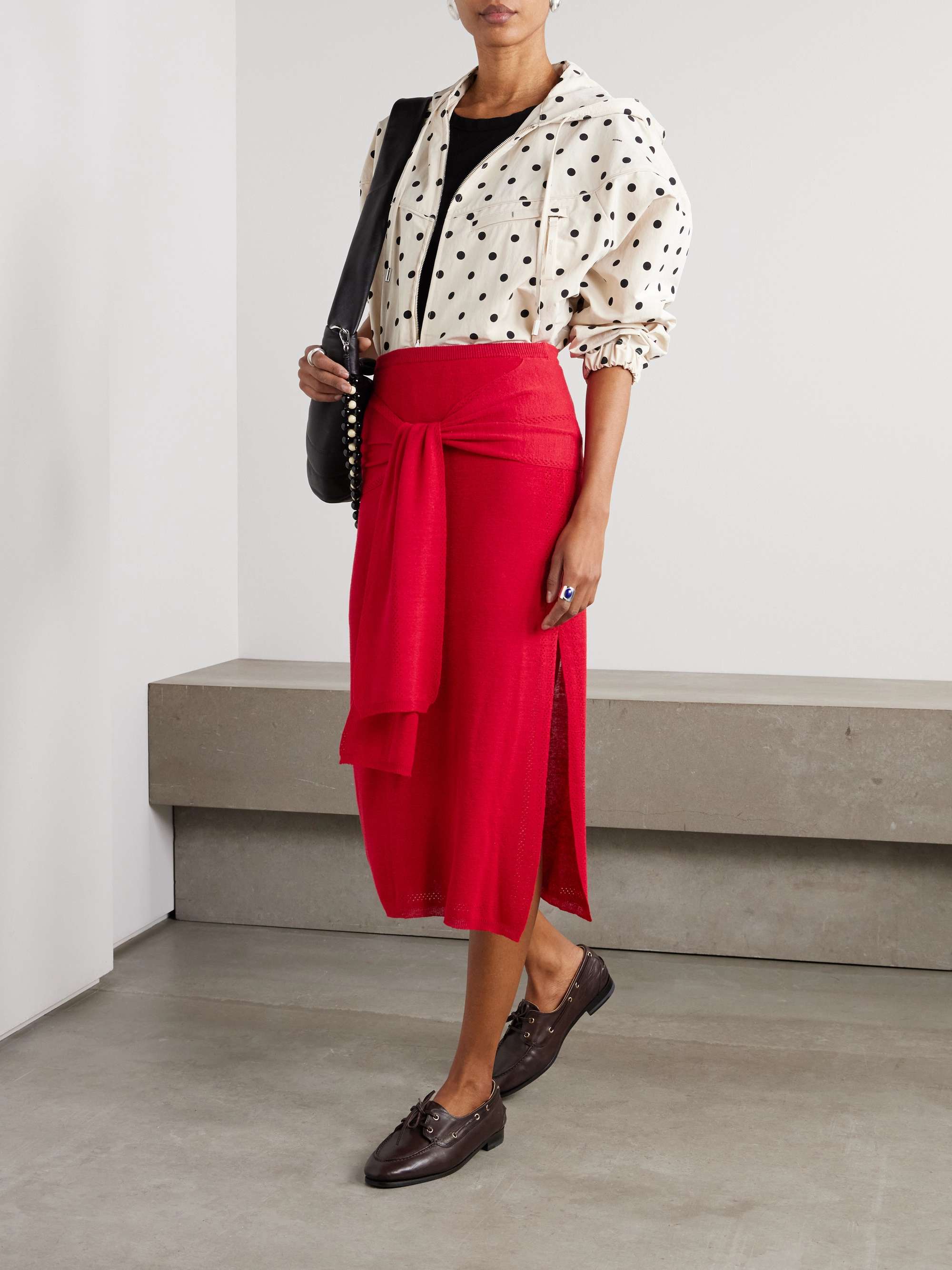 Phelan tie-front pointelle-knit linen-blend midi skirt view