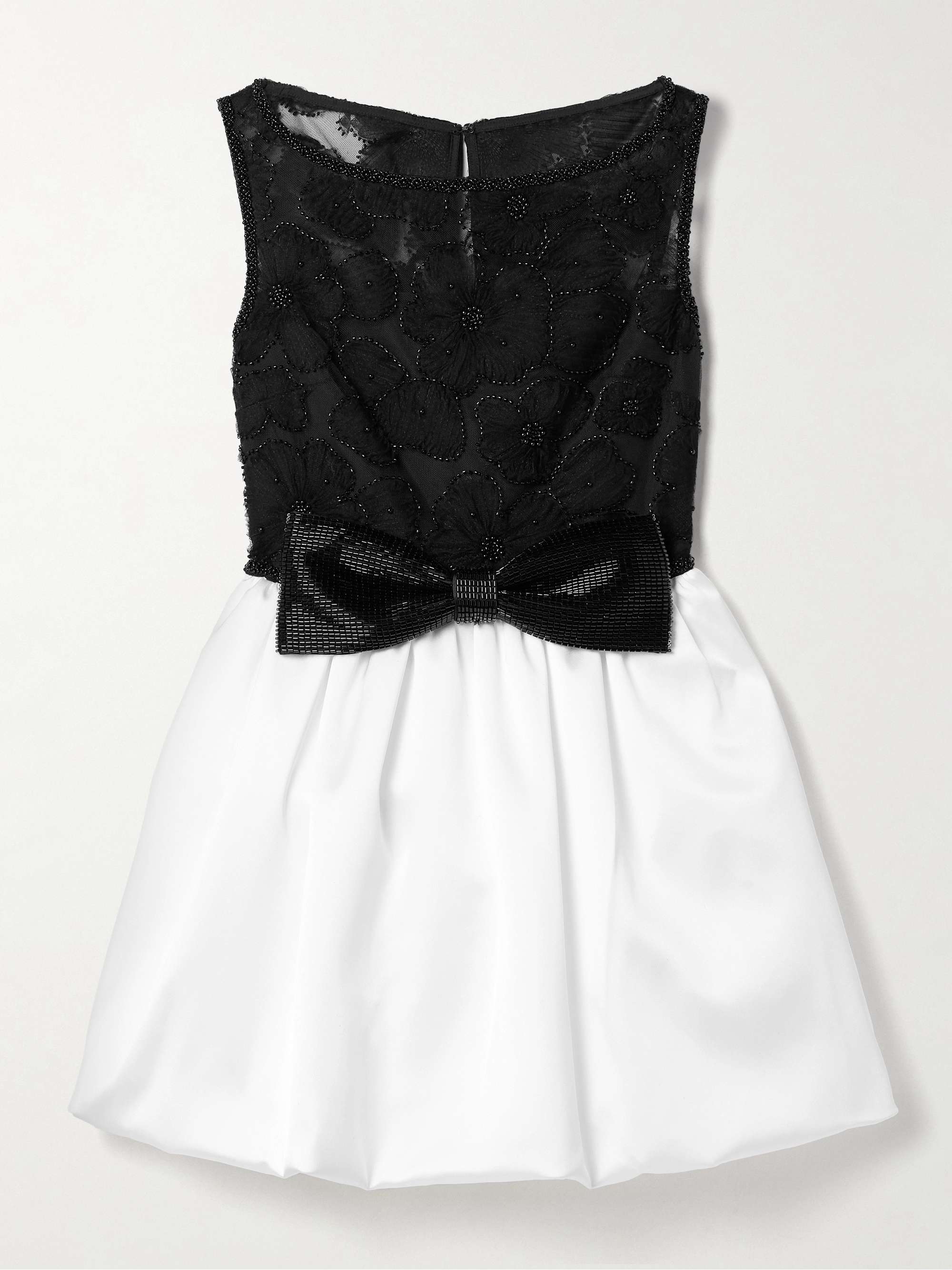Gathered satin and embellished tulle mini dress hero visual