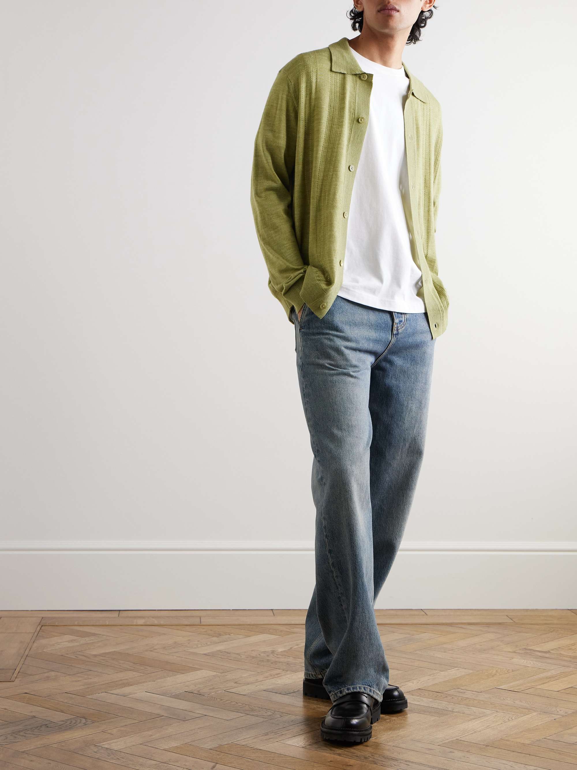 Thor 6584 Pointelle-Knit Wool-Blend Cardigan view