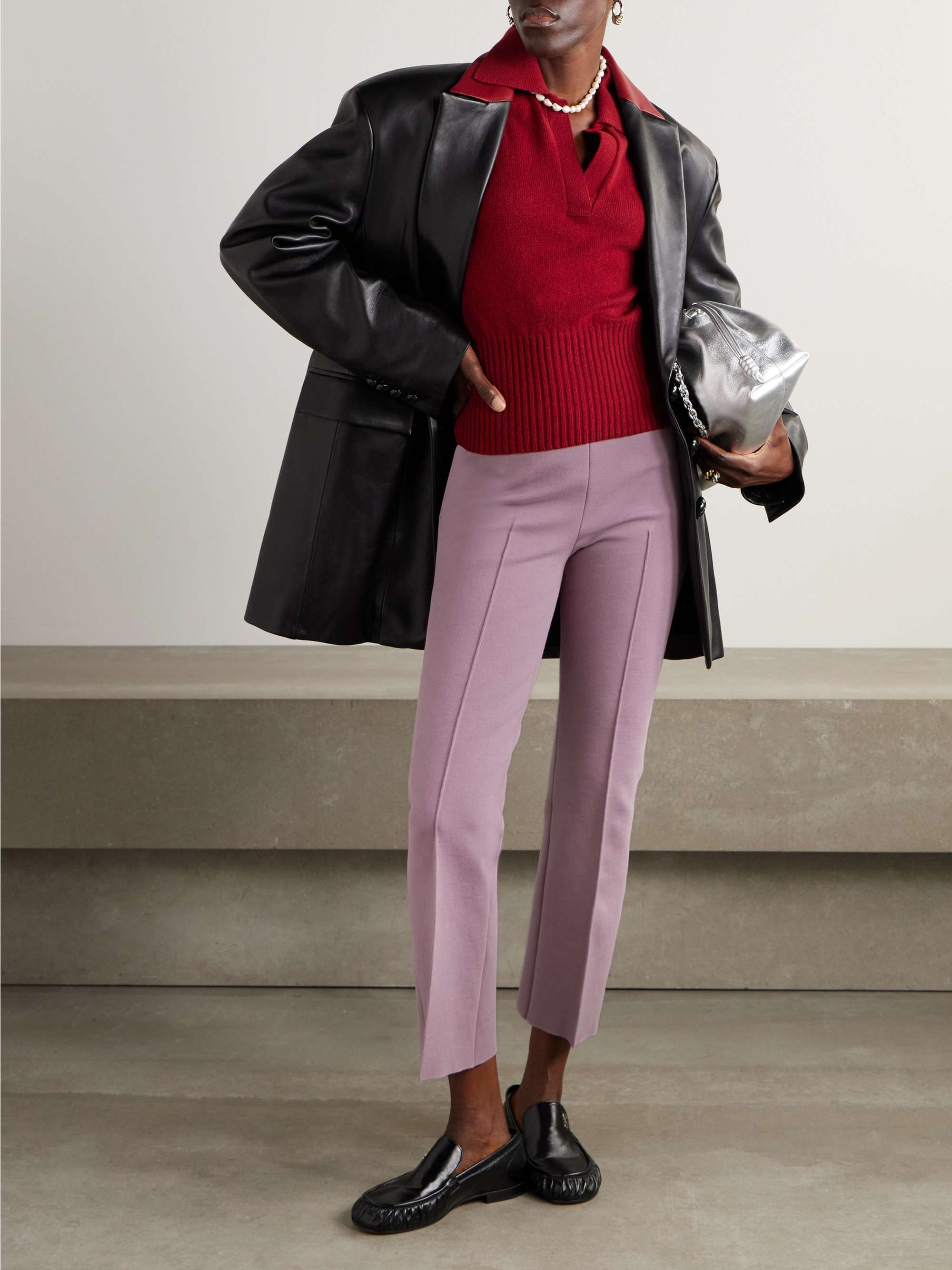 Cropped cotton-blend slim-leg pants view