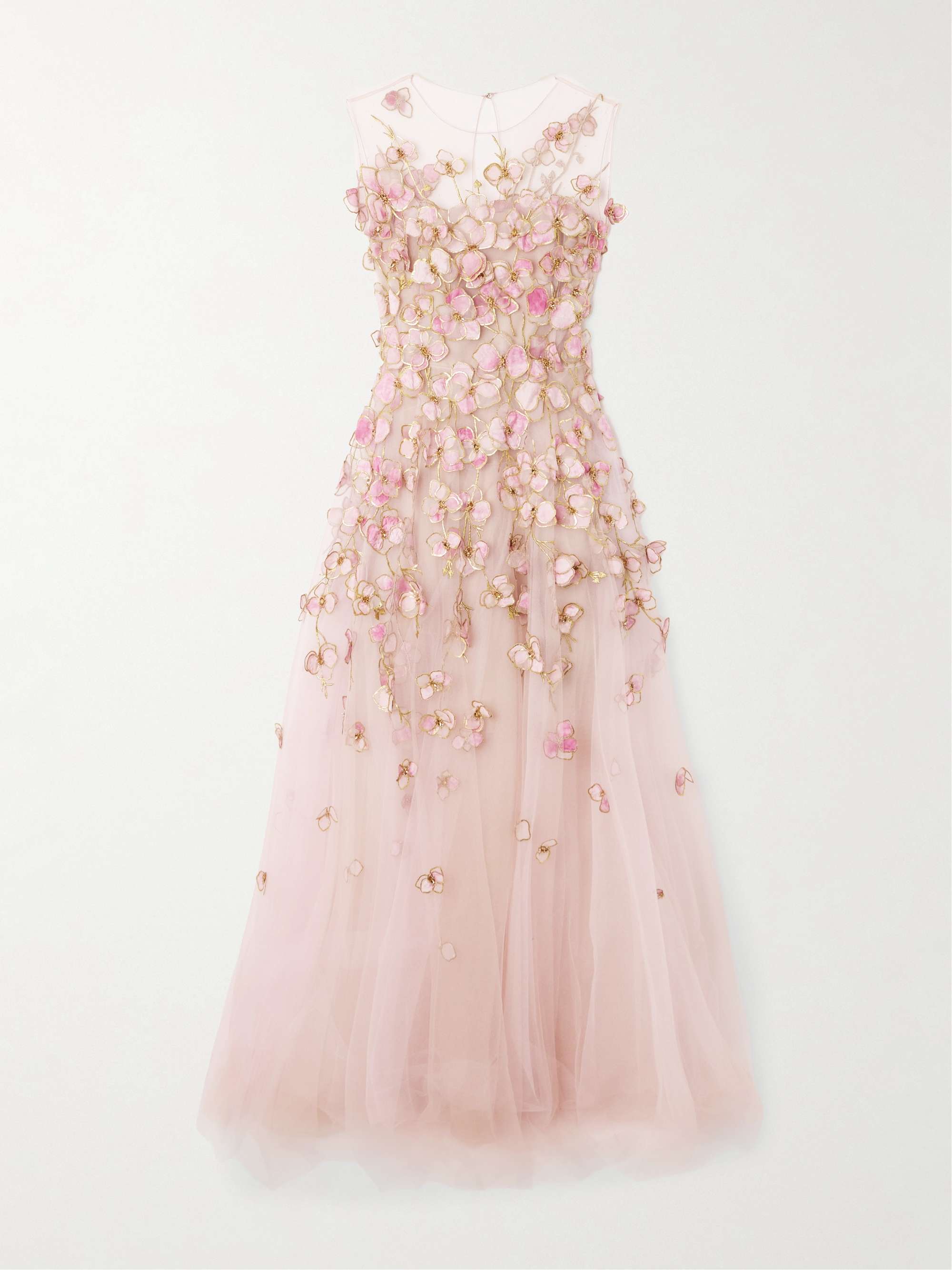 Sleeveless floral-appliquéd organza gown hero visual