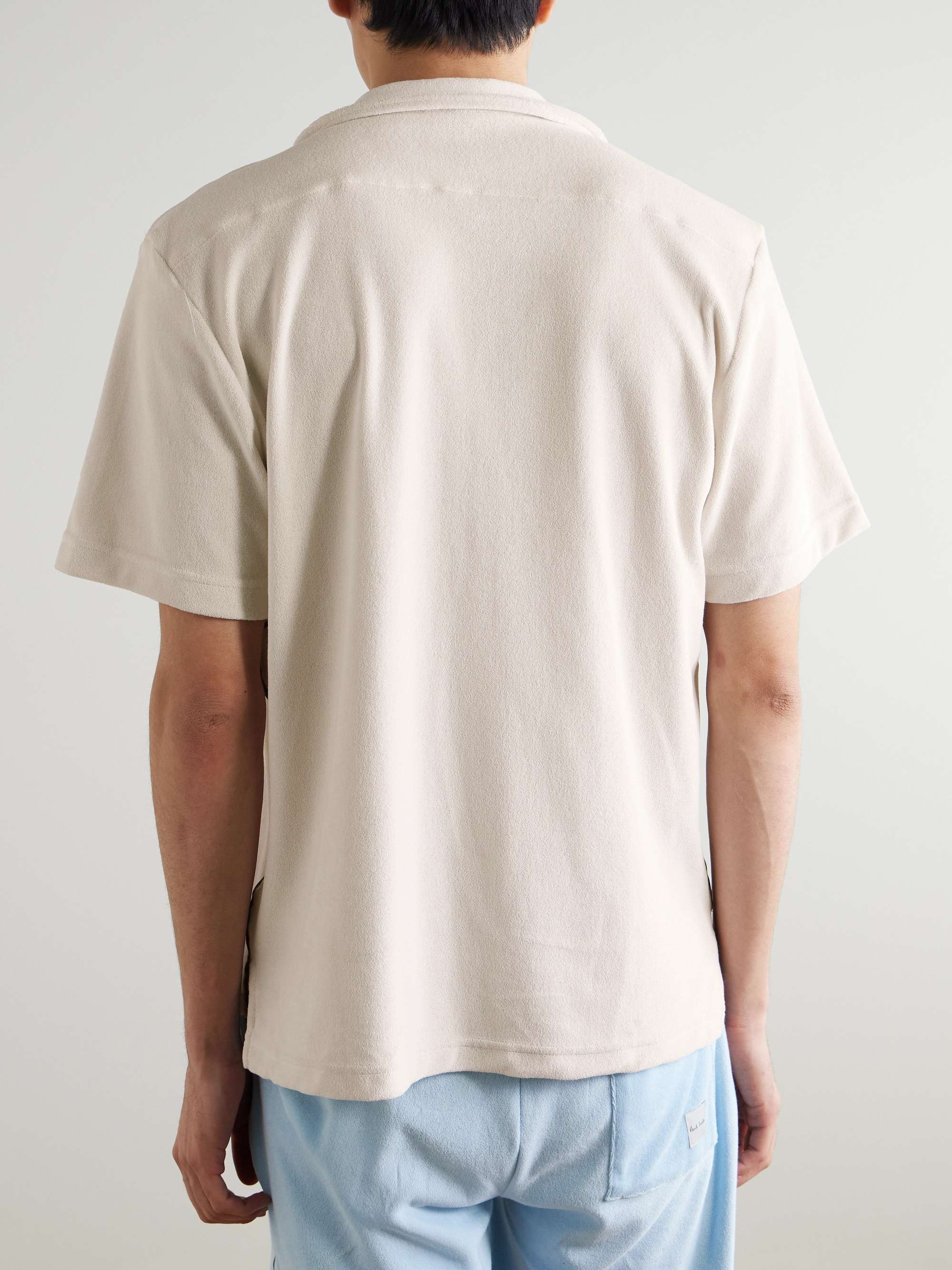 Camp-Collar Striped Grosgrain-Trimmed Cotton-Blend Terry Shirt view
