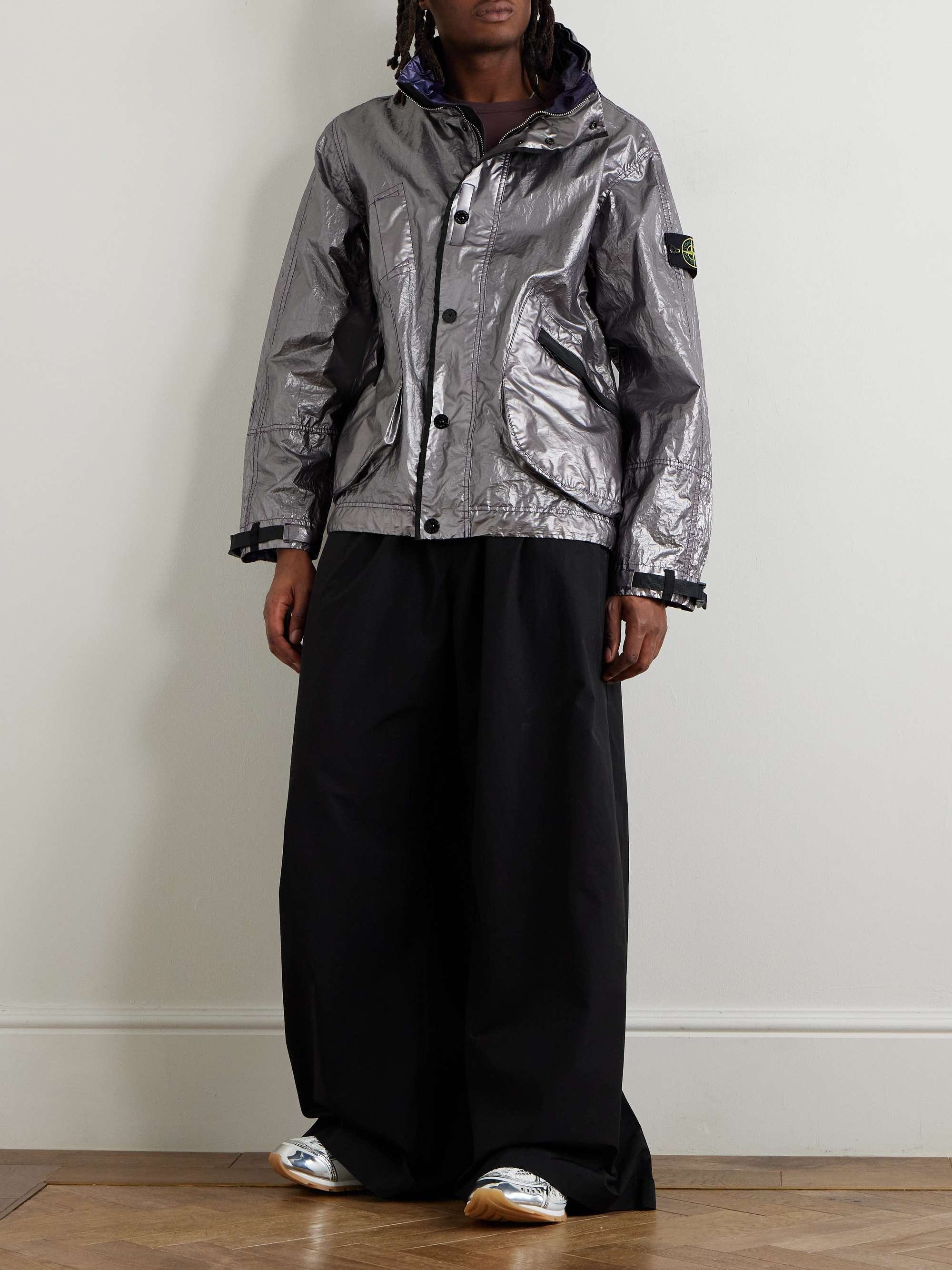 Garment-Dyed Metallic Crinkled-Shell Jacket view
