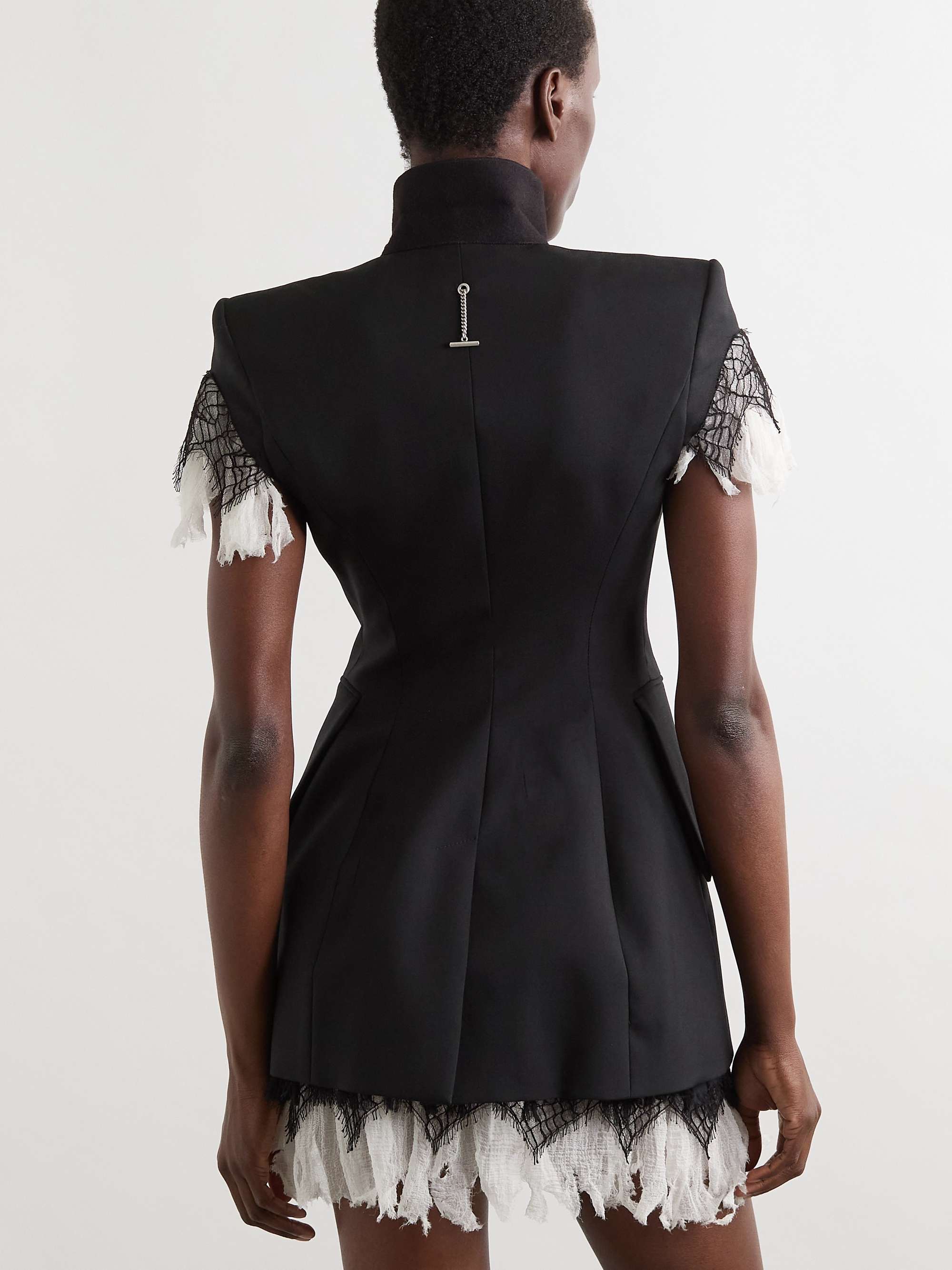 Crinkled-silk and lace-trimmed wool-gabardine jacket view