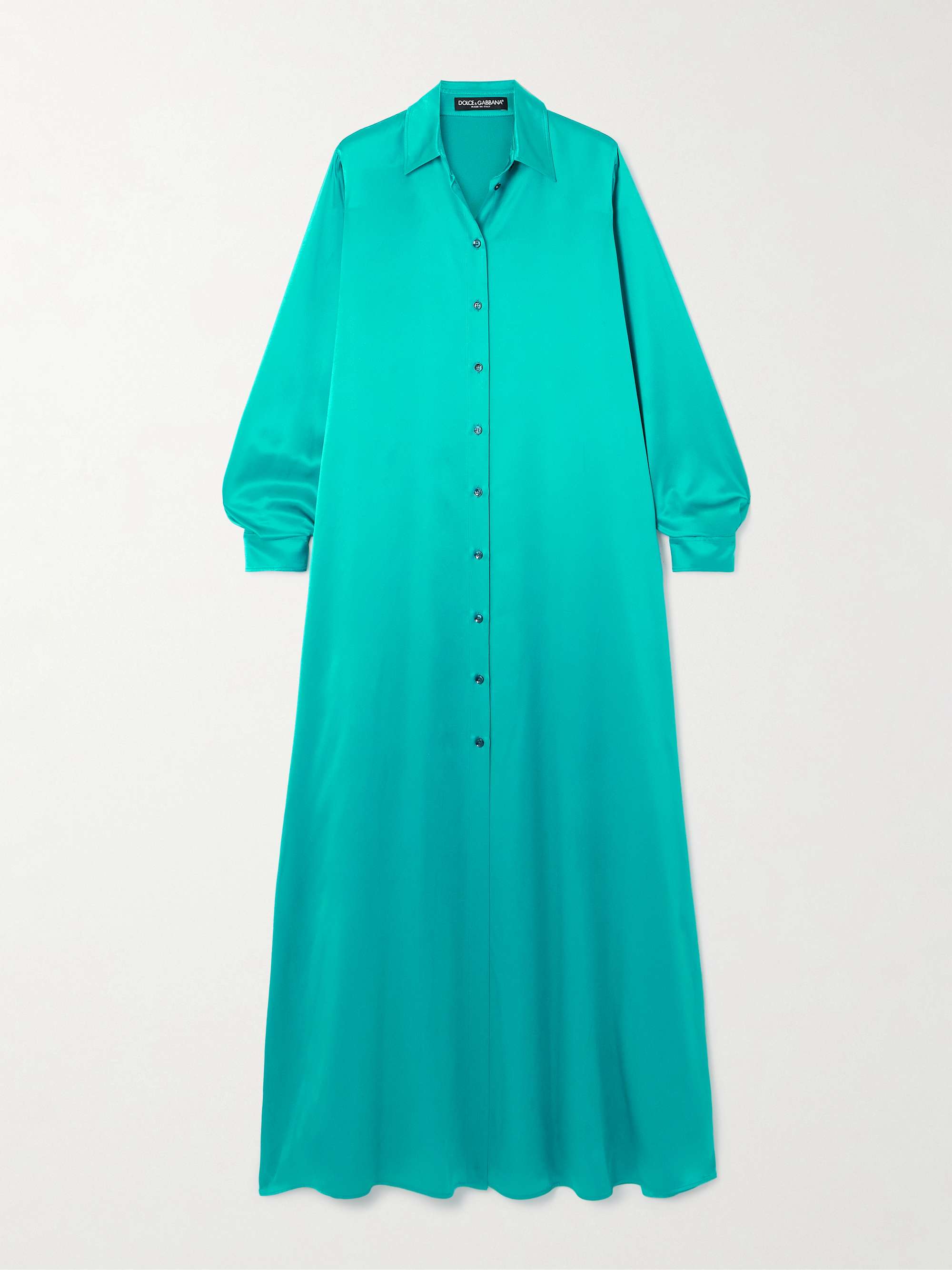 Silk-satin maxi shirt dress hero visual