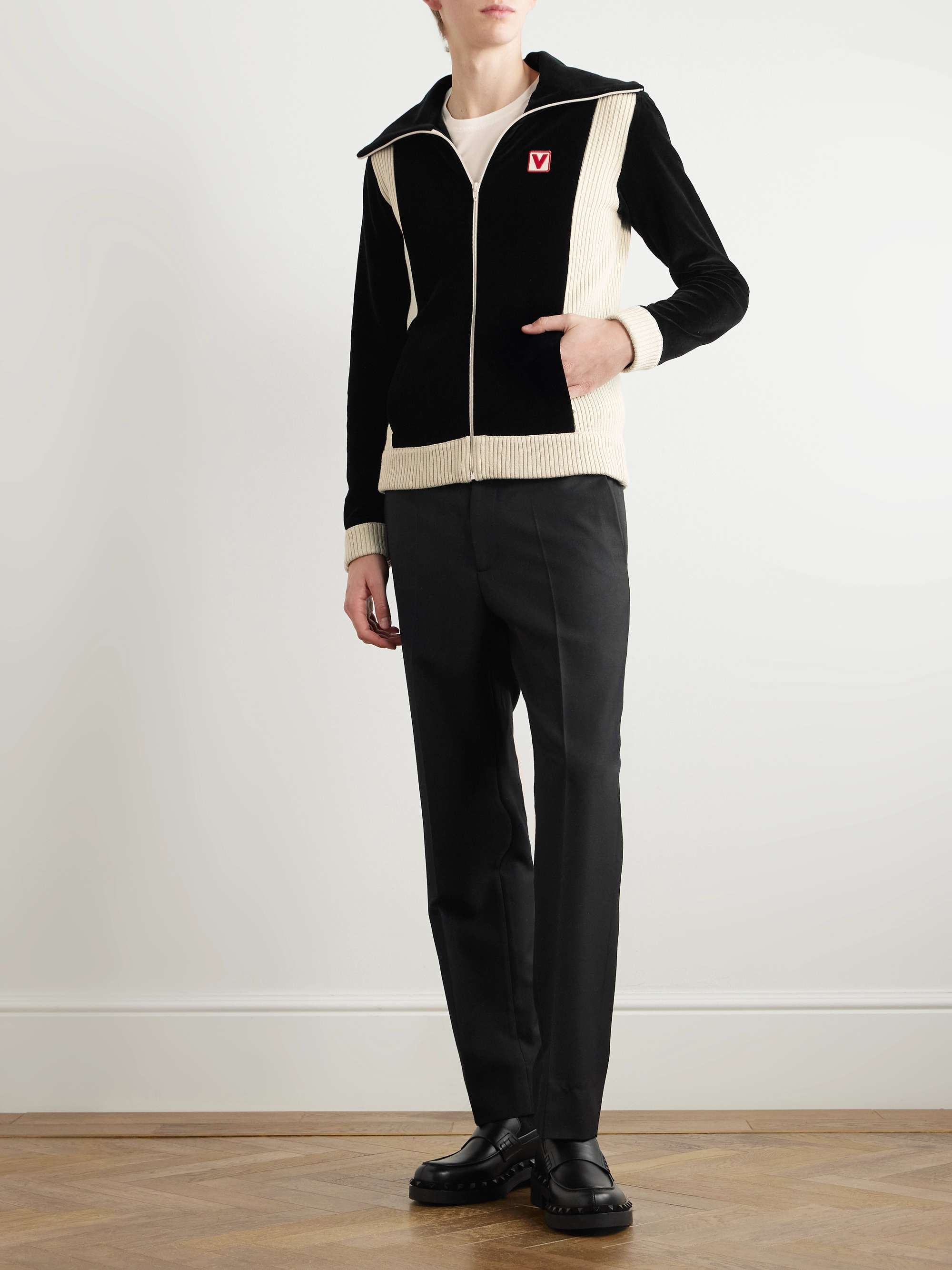 Slim-Fit Ribbed Wool-Trimmed Cotton-Blend Velour Track Jacket view