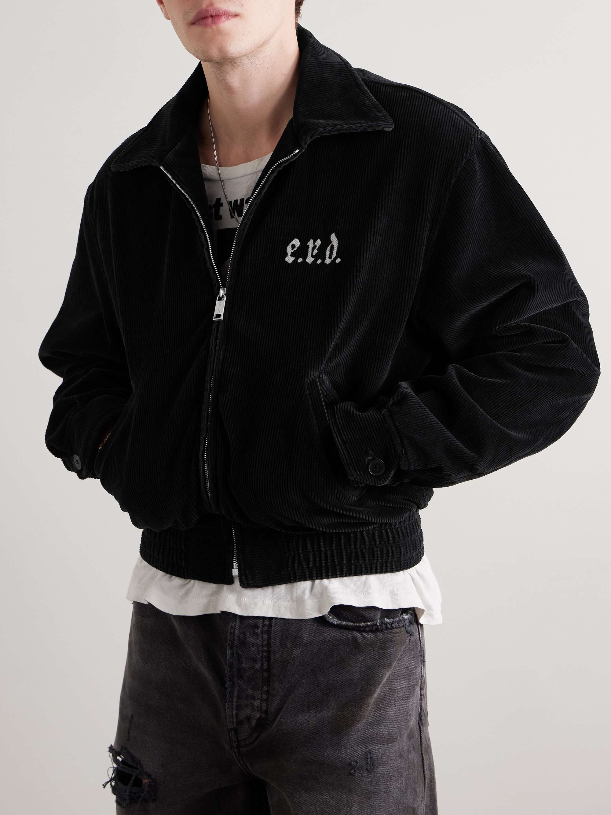Barbara Cropped Logo-Embroidered Cotton-Corduroy Bomber Jacket view
