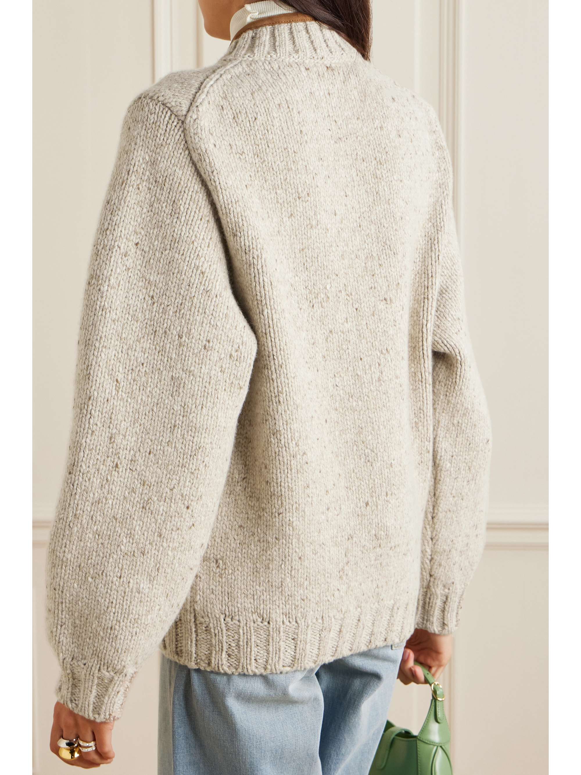 Newcastle asymmetric suede-trimmed wool and cashmere-blend cardigan view