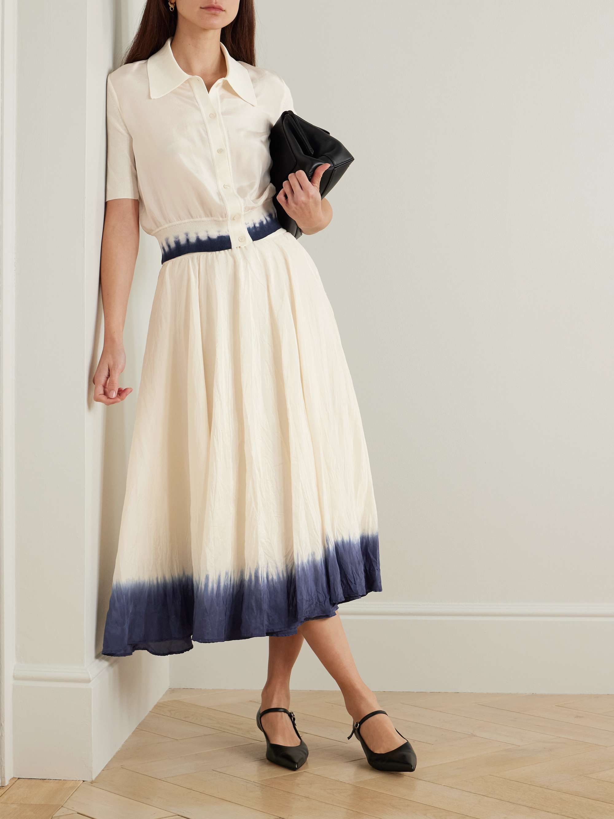 Pleated ombré silk-habotai midi skirt view