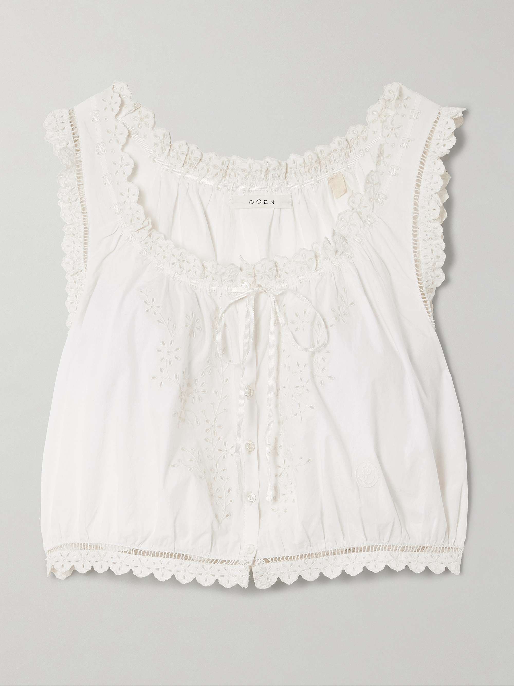 Traveler cropped broderie anglaise organic cotton top hero visual