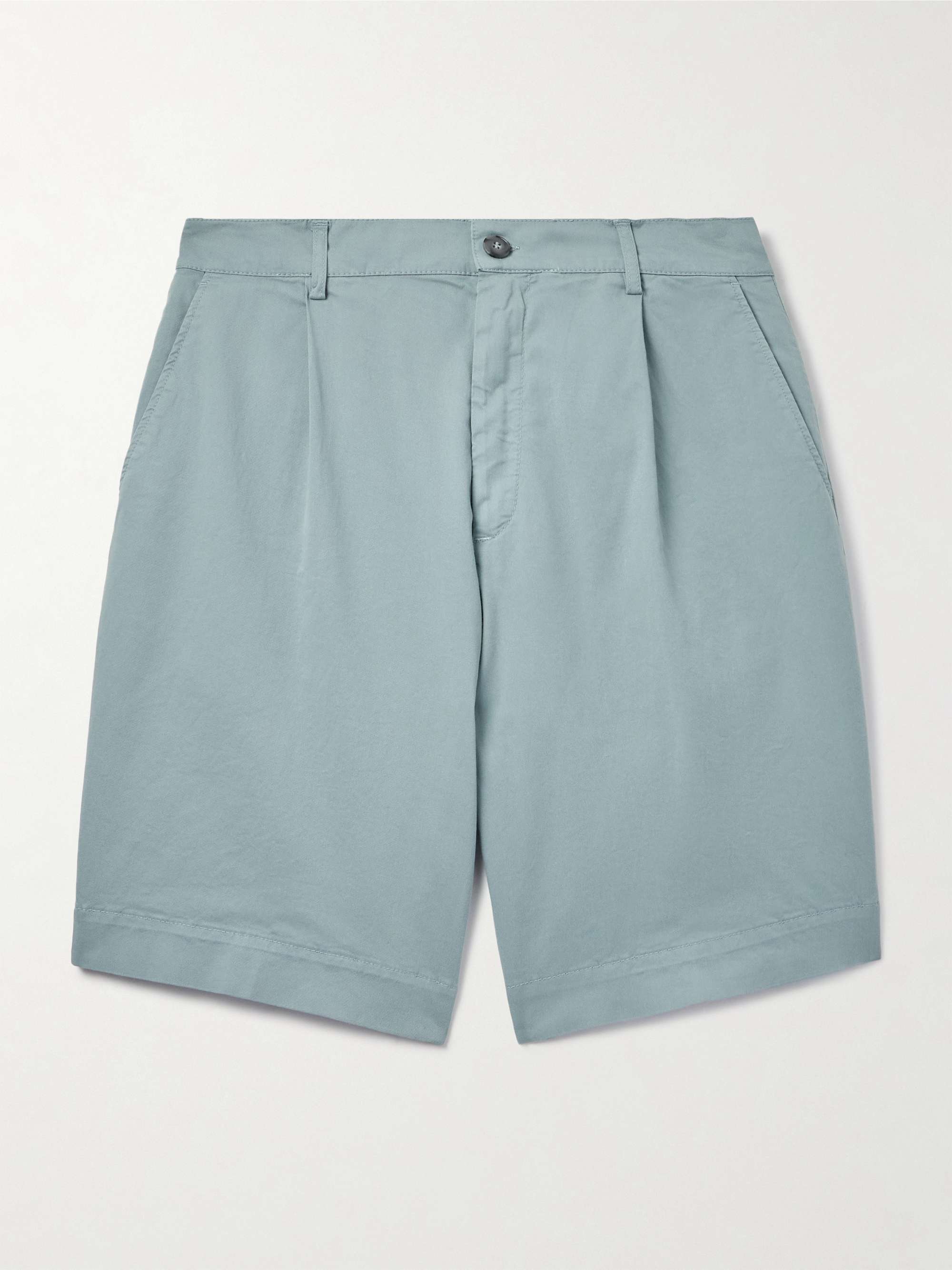 Straight-Leg Pleated Cotton-Blend Twill Shorts hero visual