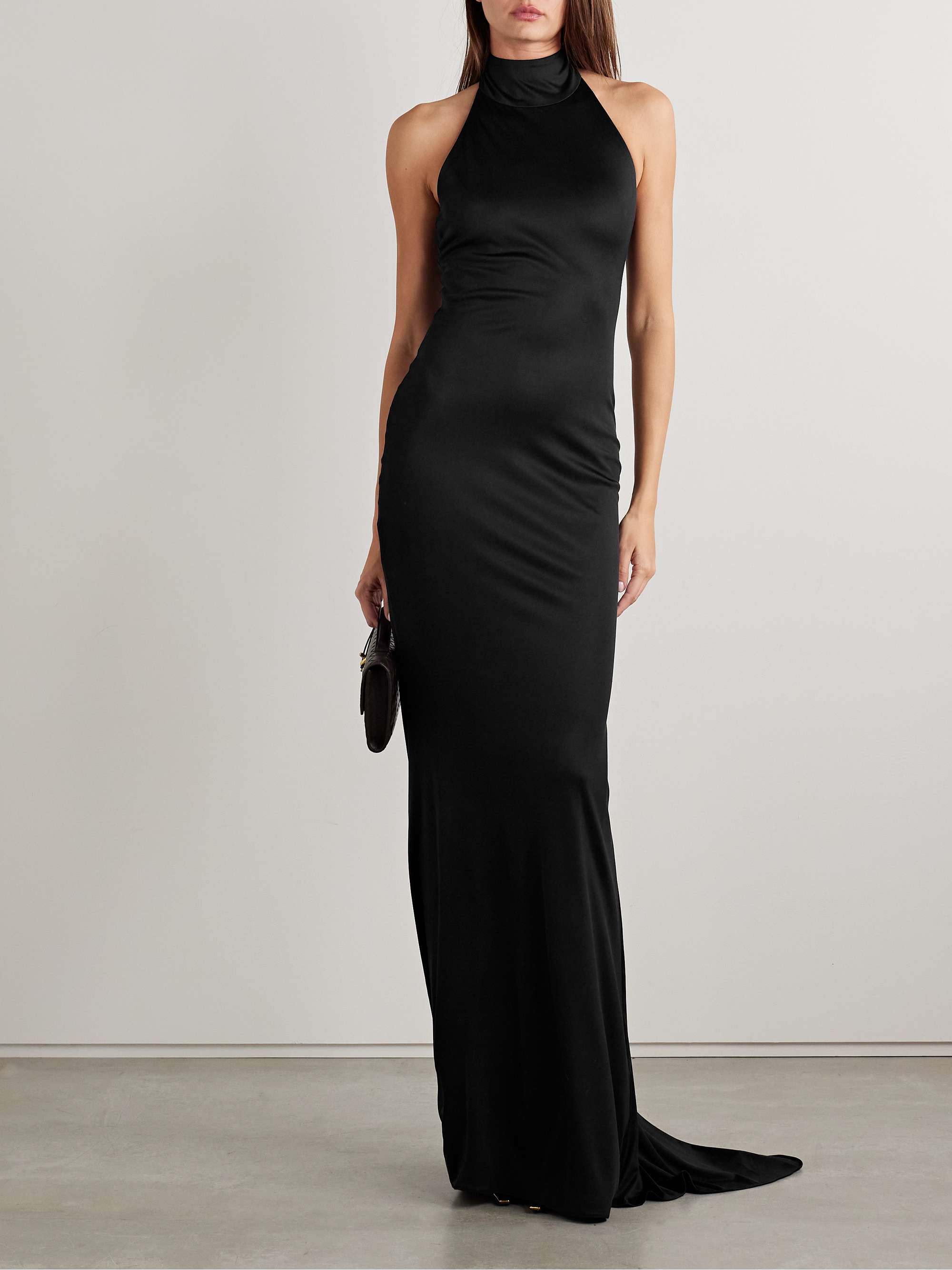 Dominique silk-satin jersey halterneck gown view