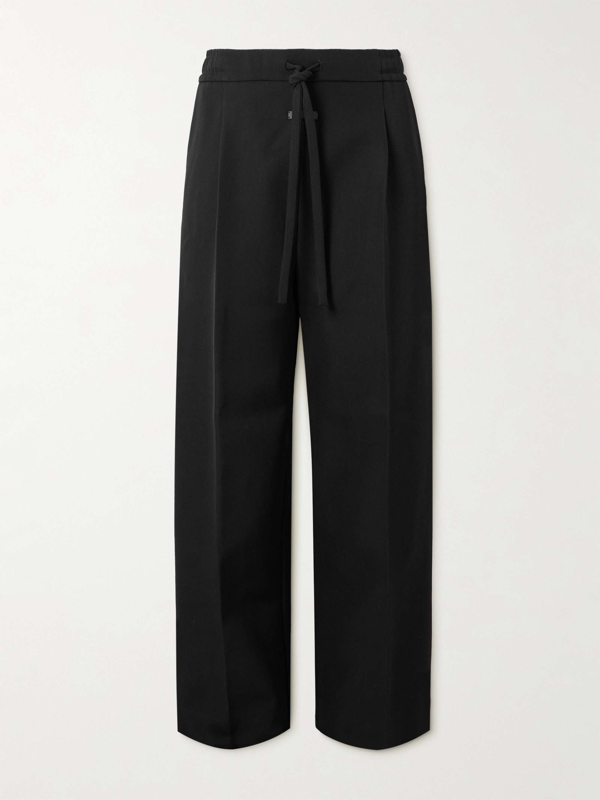 Wide-Leg Pleated Wool and Cotton-Blend Twill Drawstring Trousers hero visual