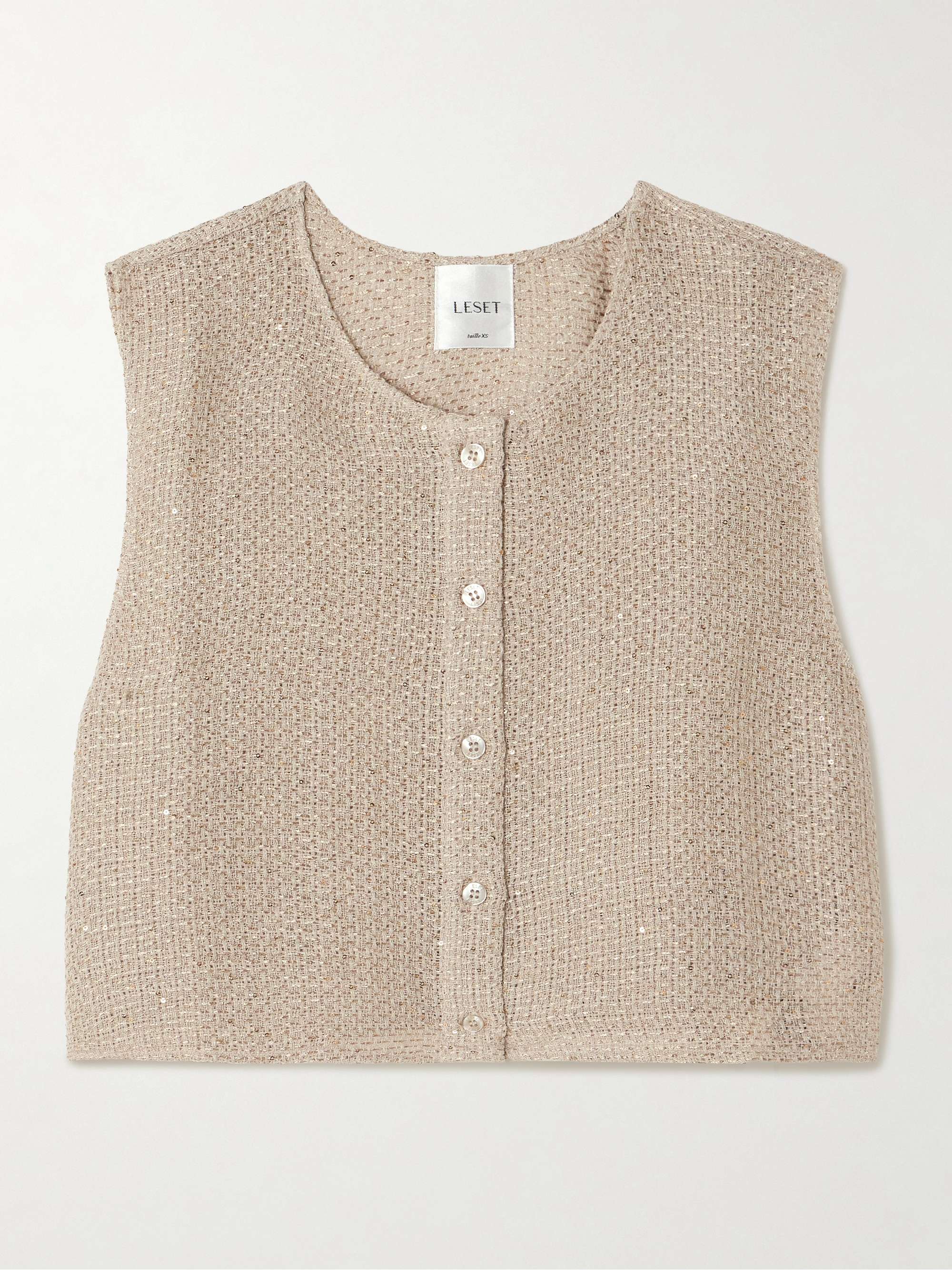 Stella cropped sequin-embellished linen-blend gauze vest hero visual