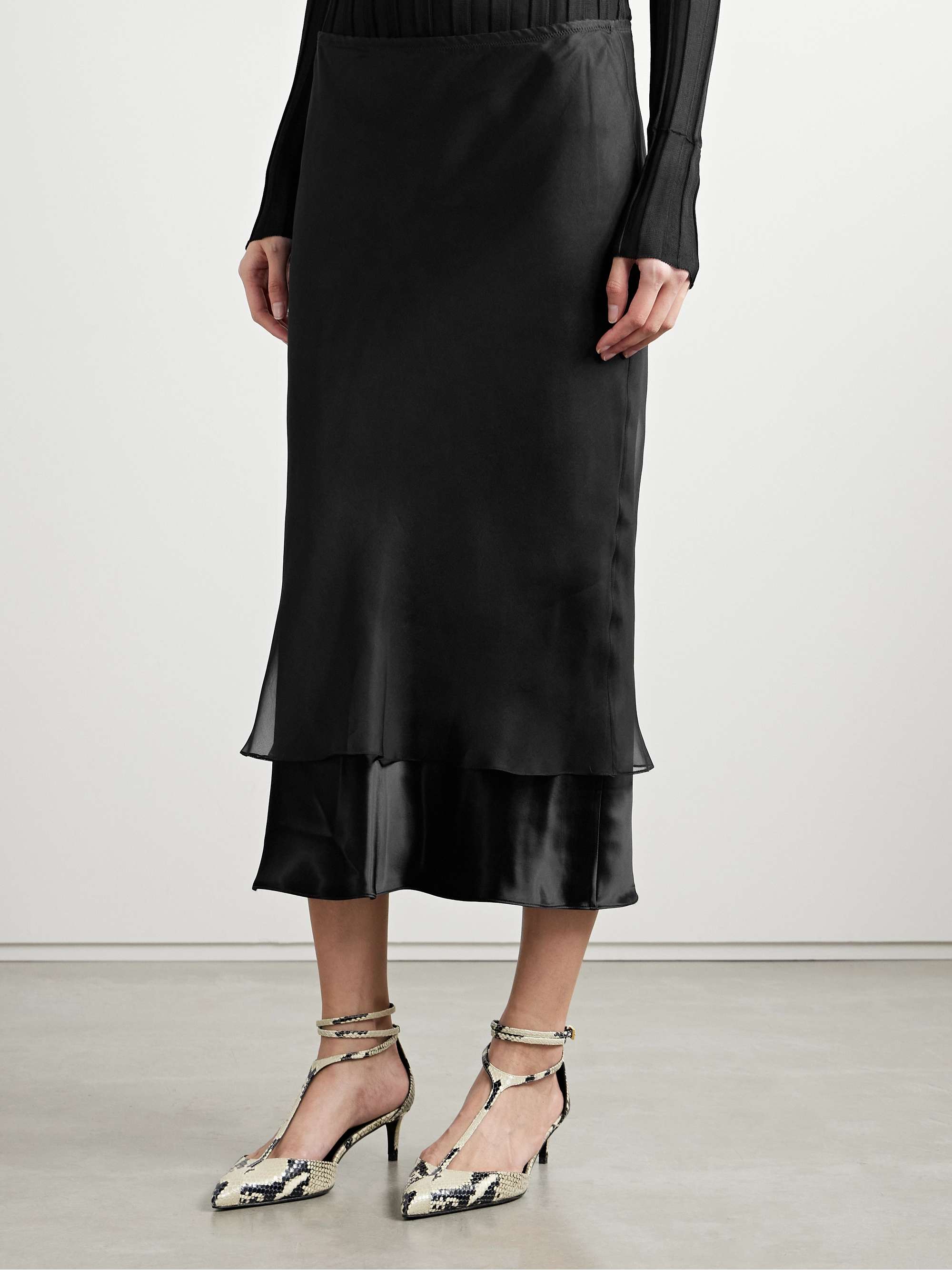 Monina layered satin and organza midi skirt view