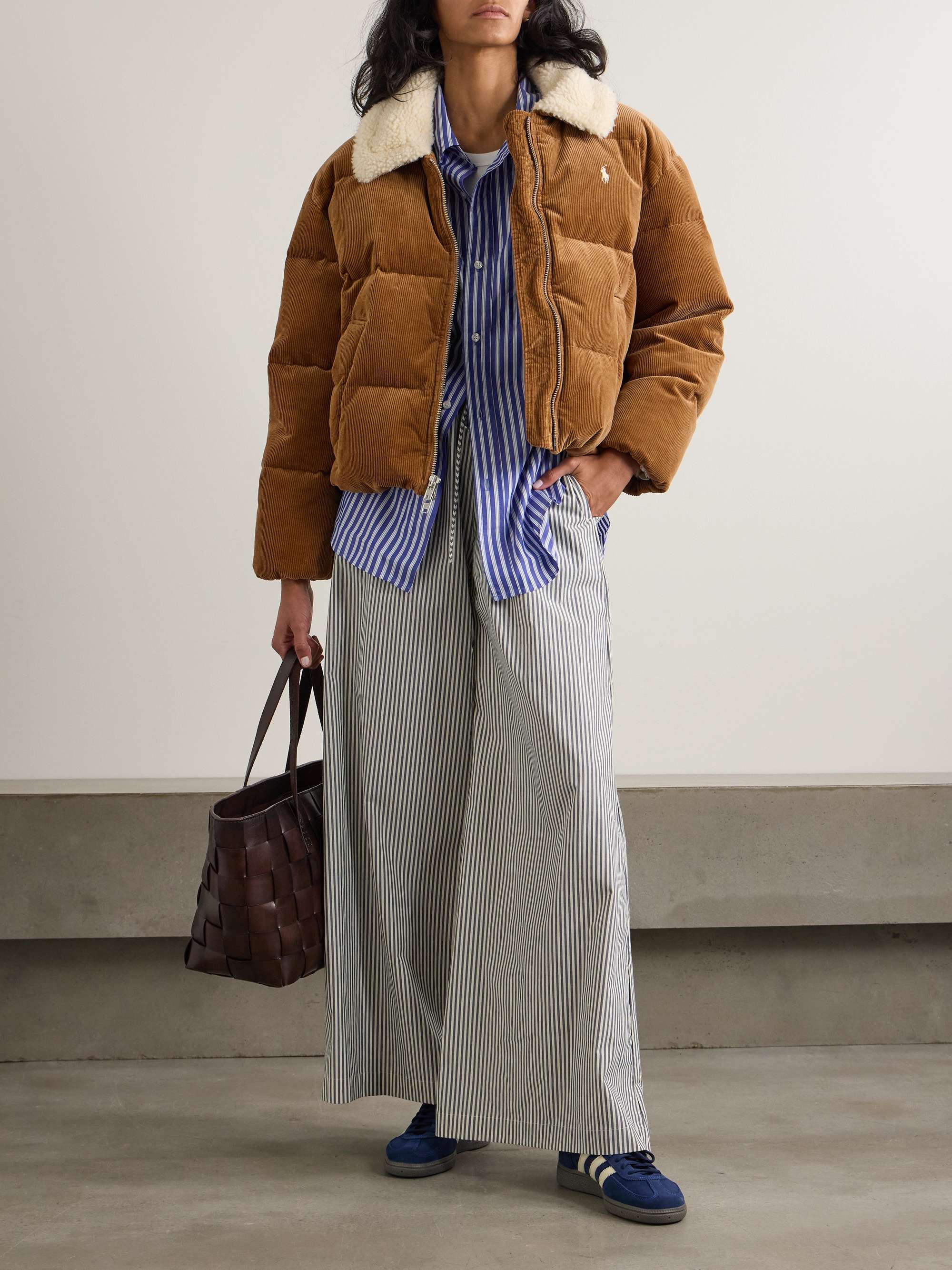 Embroidered shearling-trimmed quilted padded cotton-blend corduroy jacket view