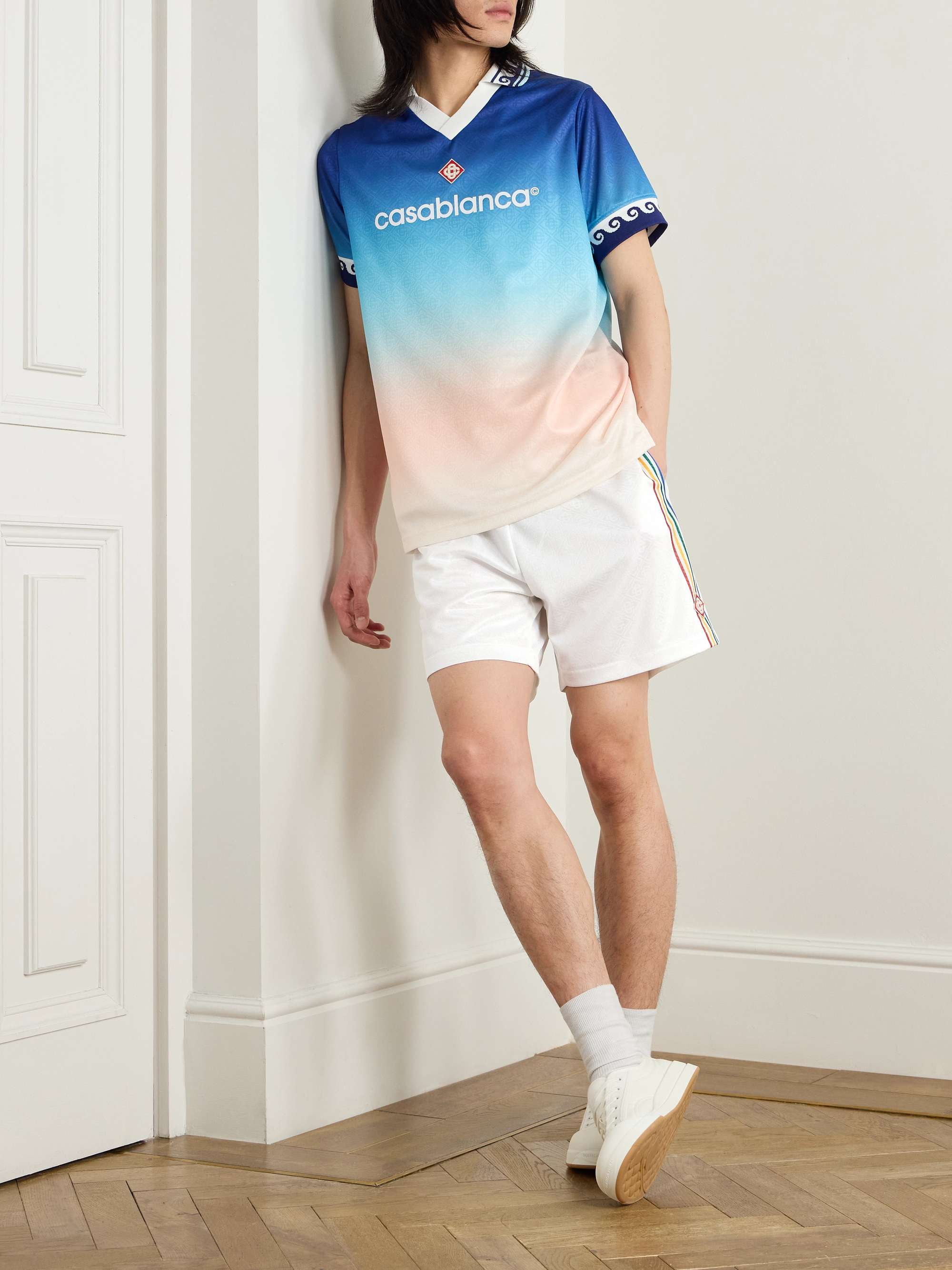 Straight-Leg Logo-Appliquéd Striped Jacquard Shorts view