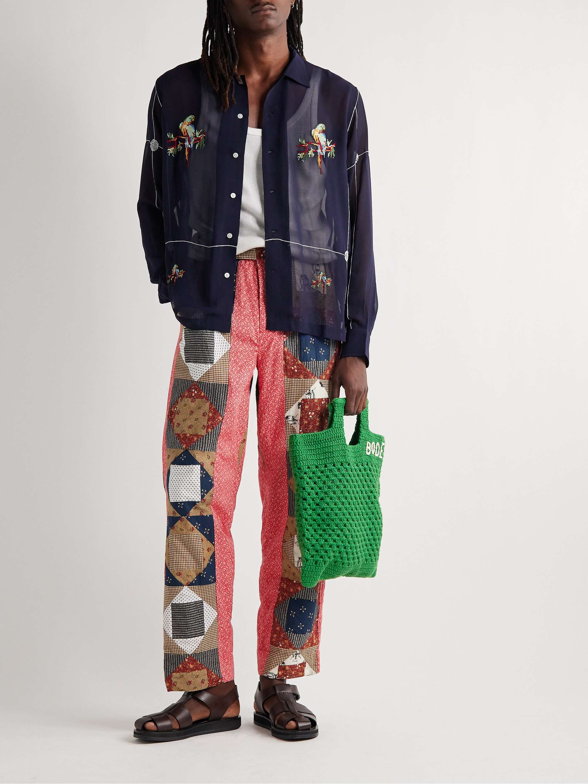 Straight-Leg Patchwork Printed Cotton Trousers view