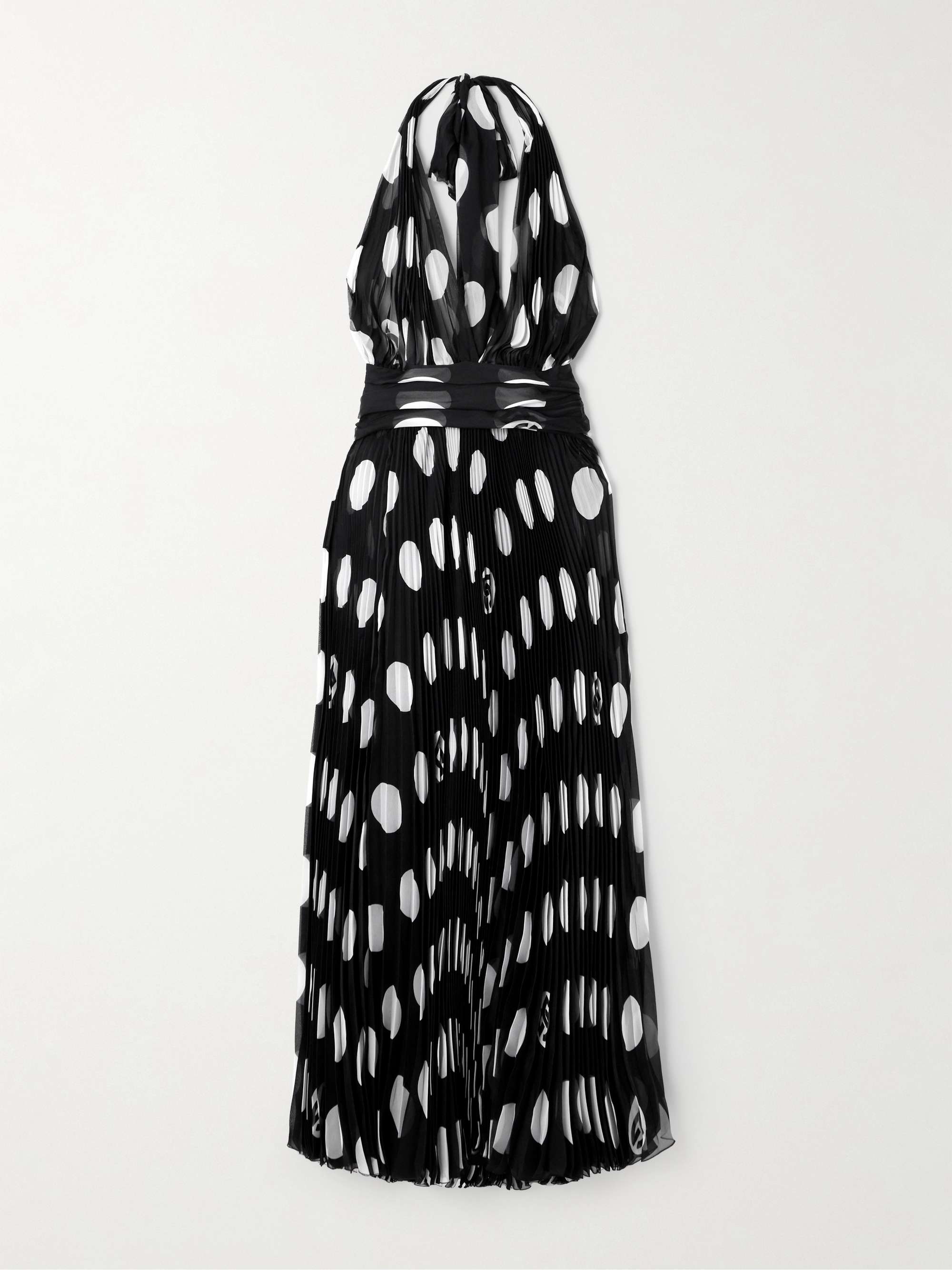 Halterneck polka-dot silk plissé-chiffon midi dress hero visual