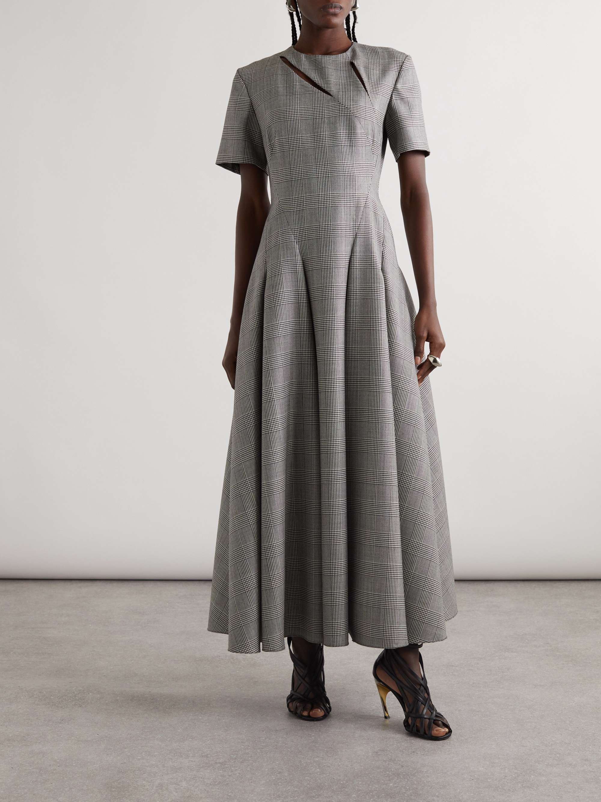 Cutout Prince of Wales checked wool maxi dress view
