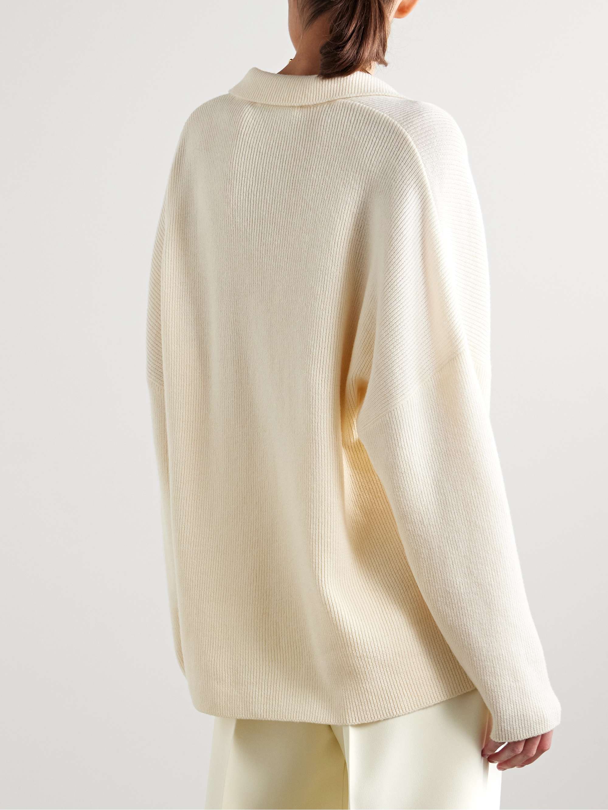 Louise ribbed merino wool and cashmere-blend polo sweater view