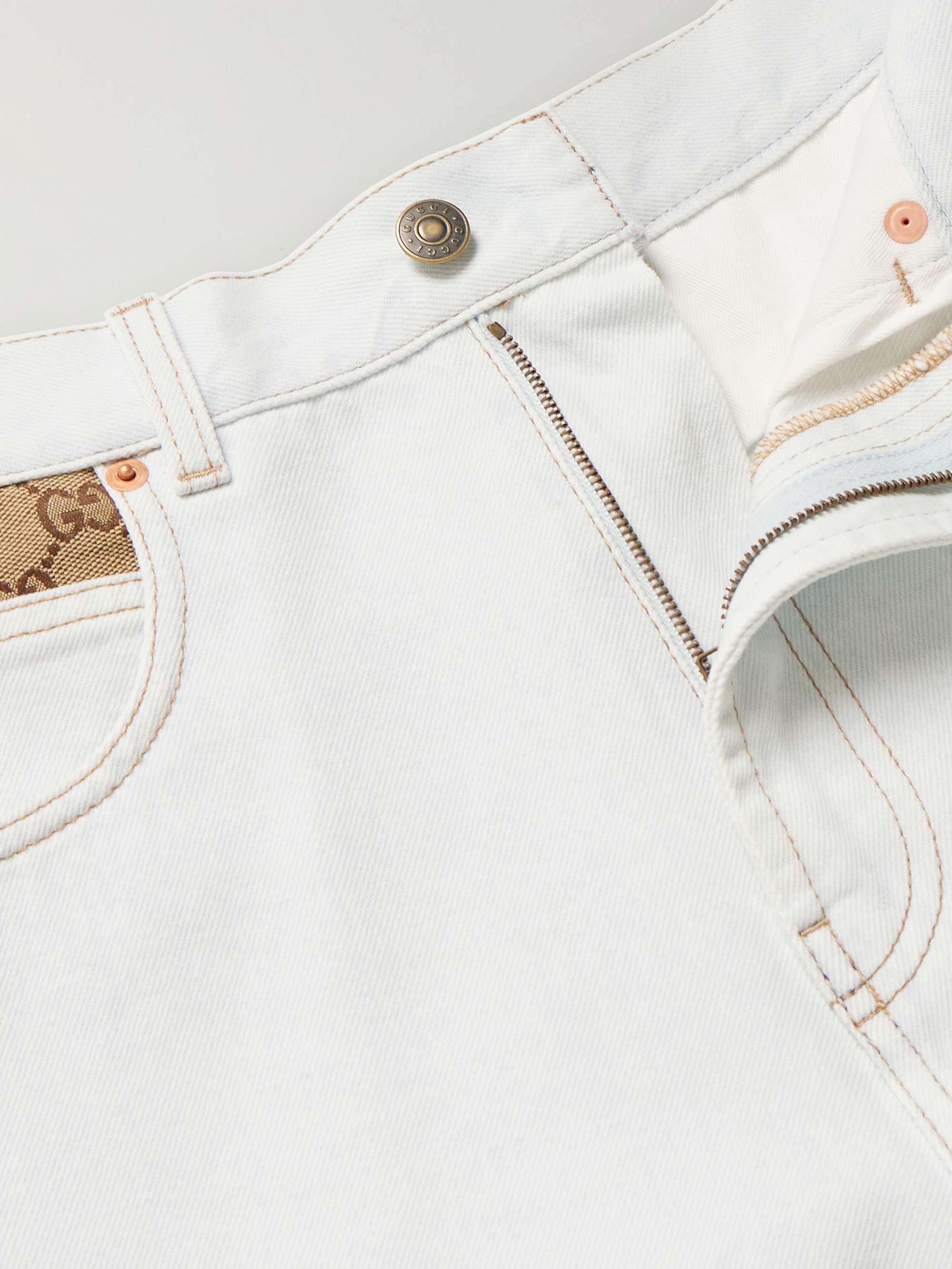 Straight-Leg Monogrammed Canvas-Trimmed Jeans view