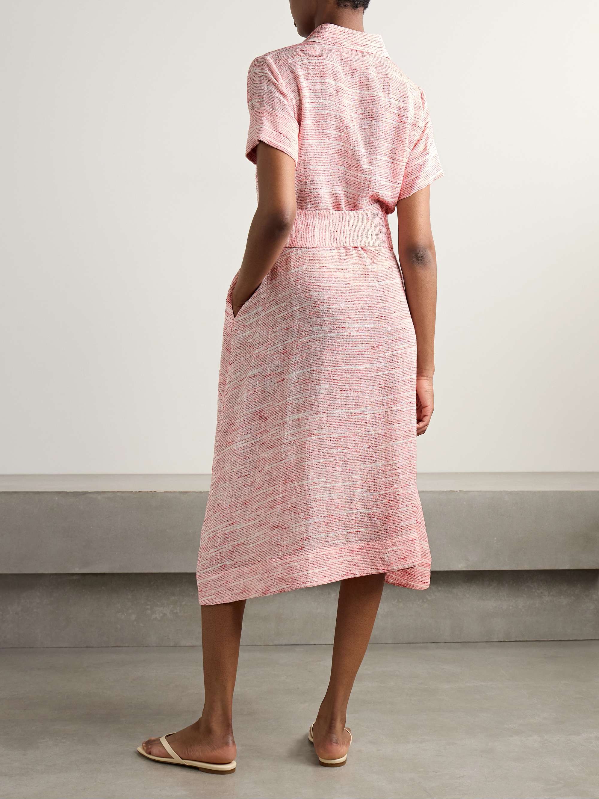Belted linen-blend gauze midi shirt dress view