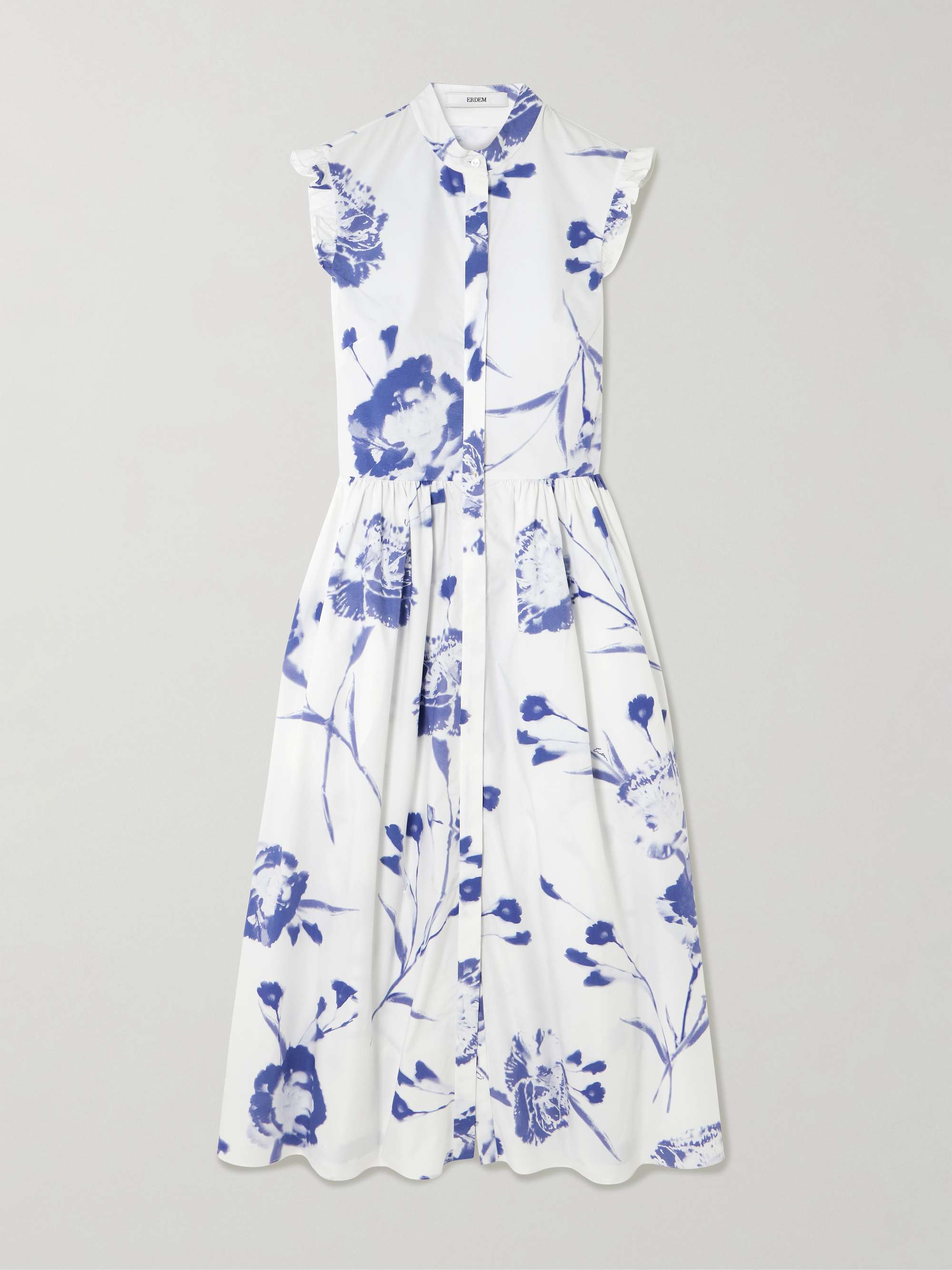 Gathered ruffled floral-print cotton-poplin midi dress hero visual