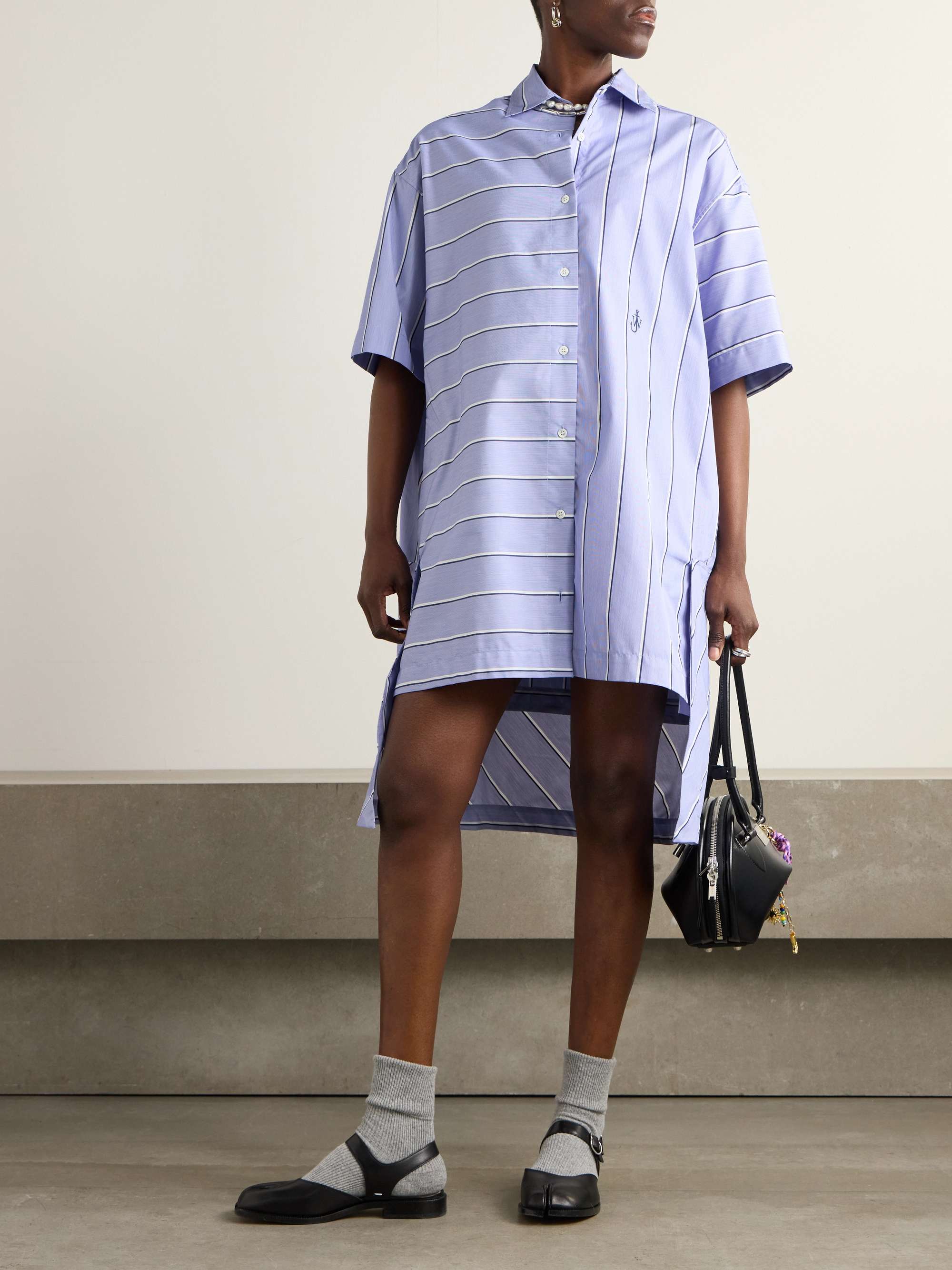 Paneled striped cotton-blend shirt dress view