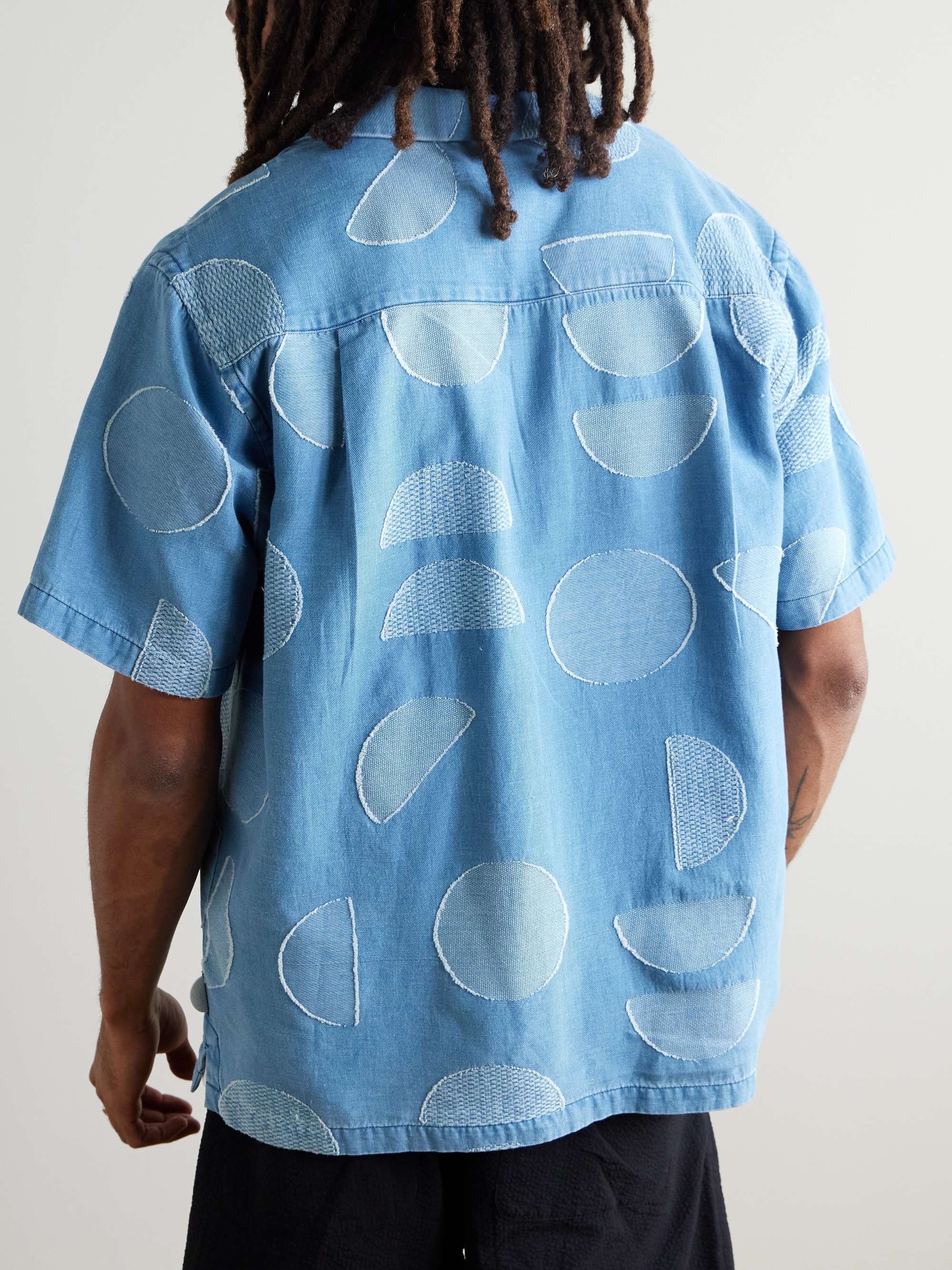 Anniversary Convertible-Collar Logo-Jacquard Cotton-Chambray Shirt view