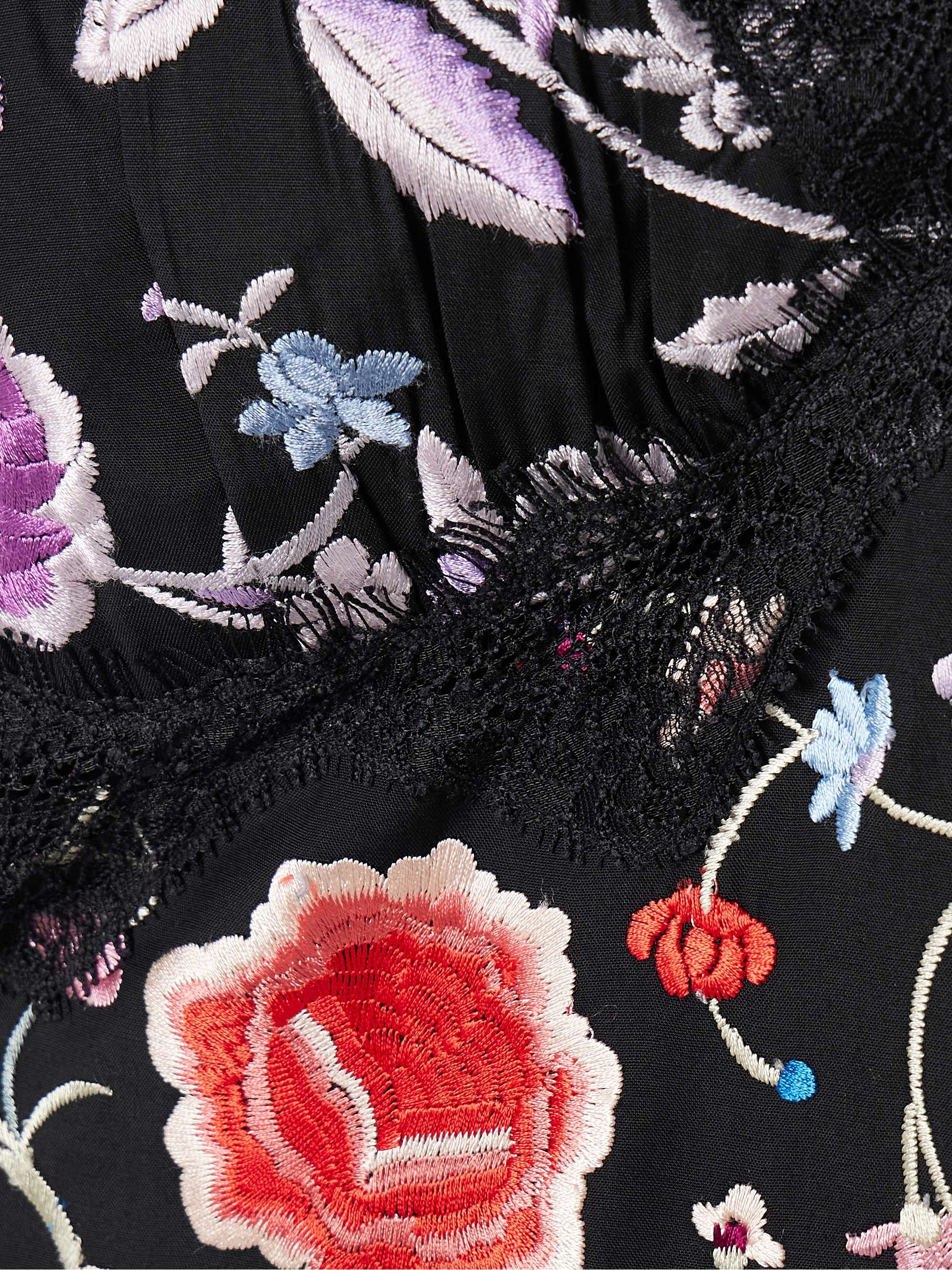 Priscilla lace-trimmed embroidered crepe midi dress view