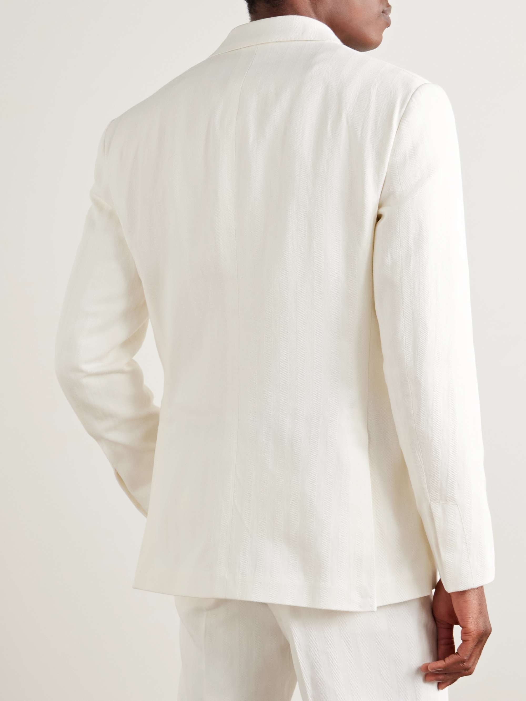 Double-Breasted Herringbone Cotton and Linen-Blend Suit Jacket view