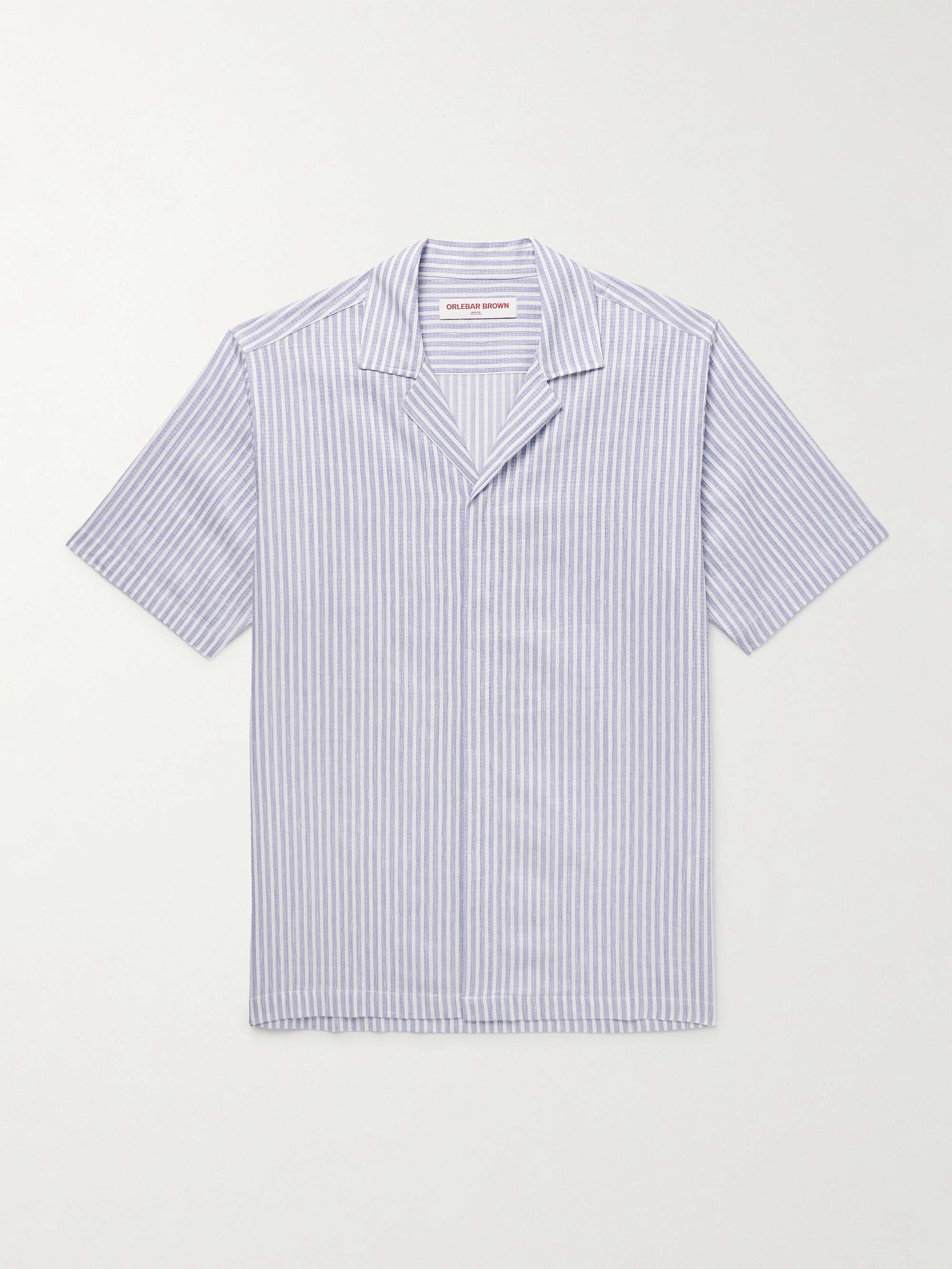 Maitan II Camp-Collar Striped Cotton and Linen-Blend Shirt hero visual