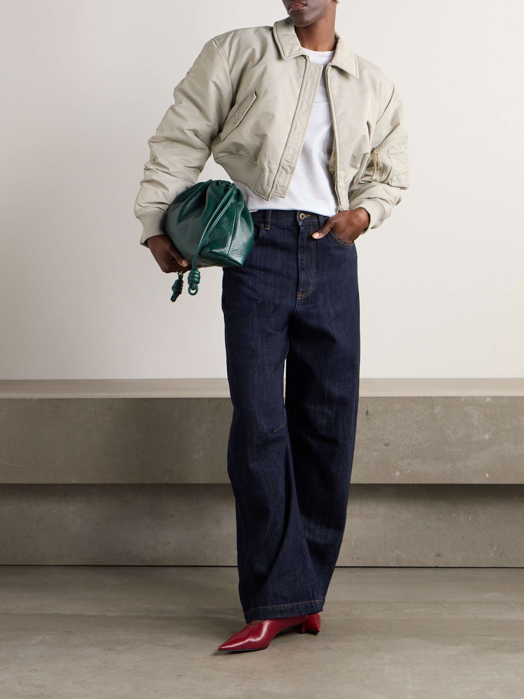 Gathered embroidered cotton-blend piqué T-shirt view