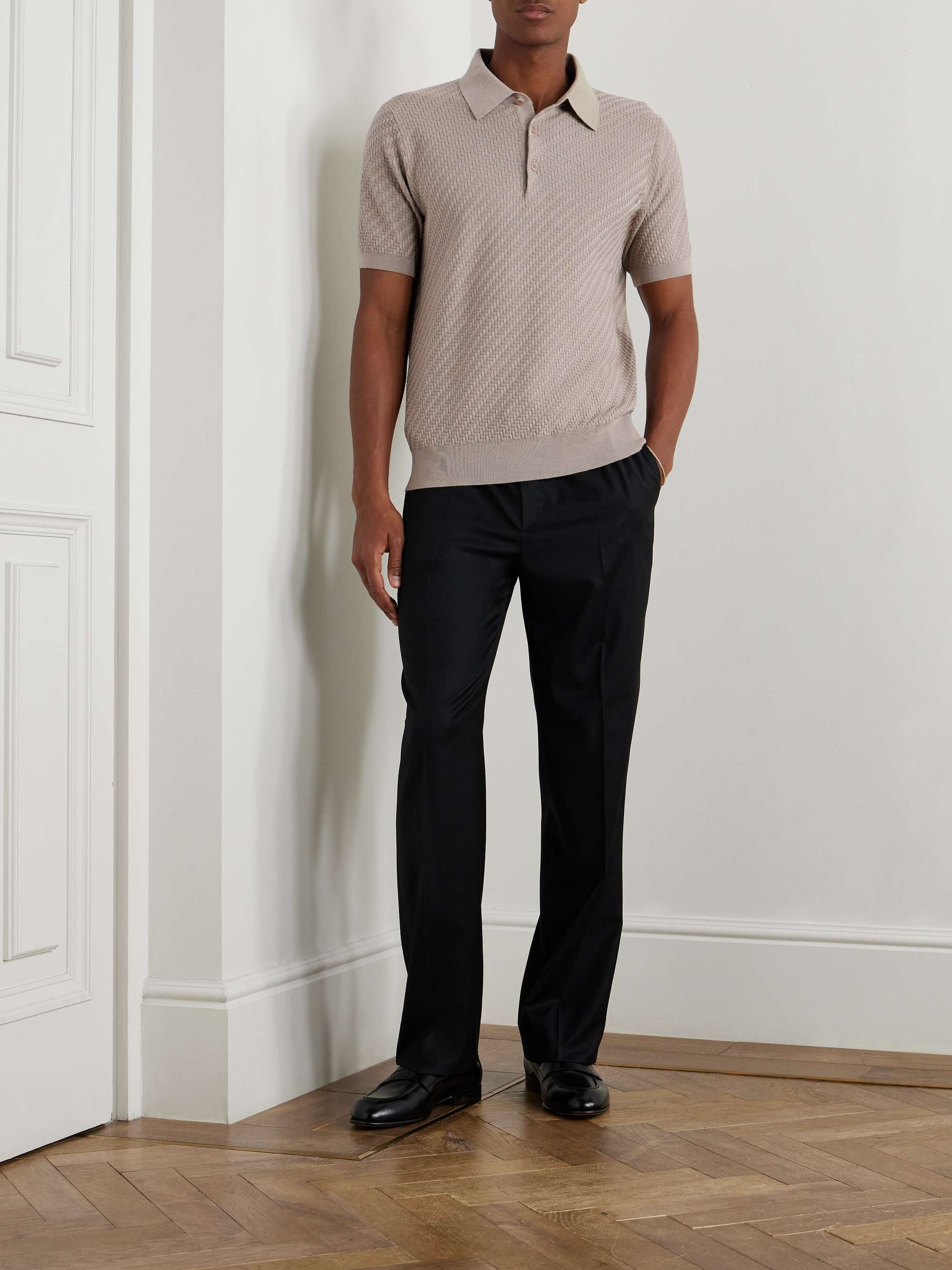 Cotton, Silk and Cashmere-Blend Polo Shirt view