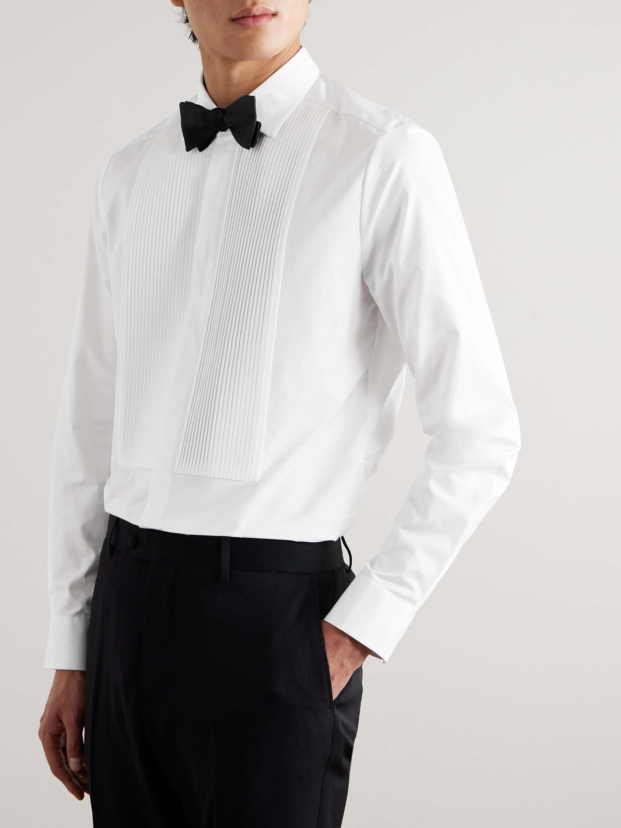 Pleated Cotton-Poplin Tuxedo Shirt view