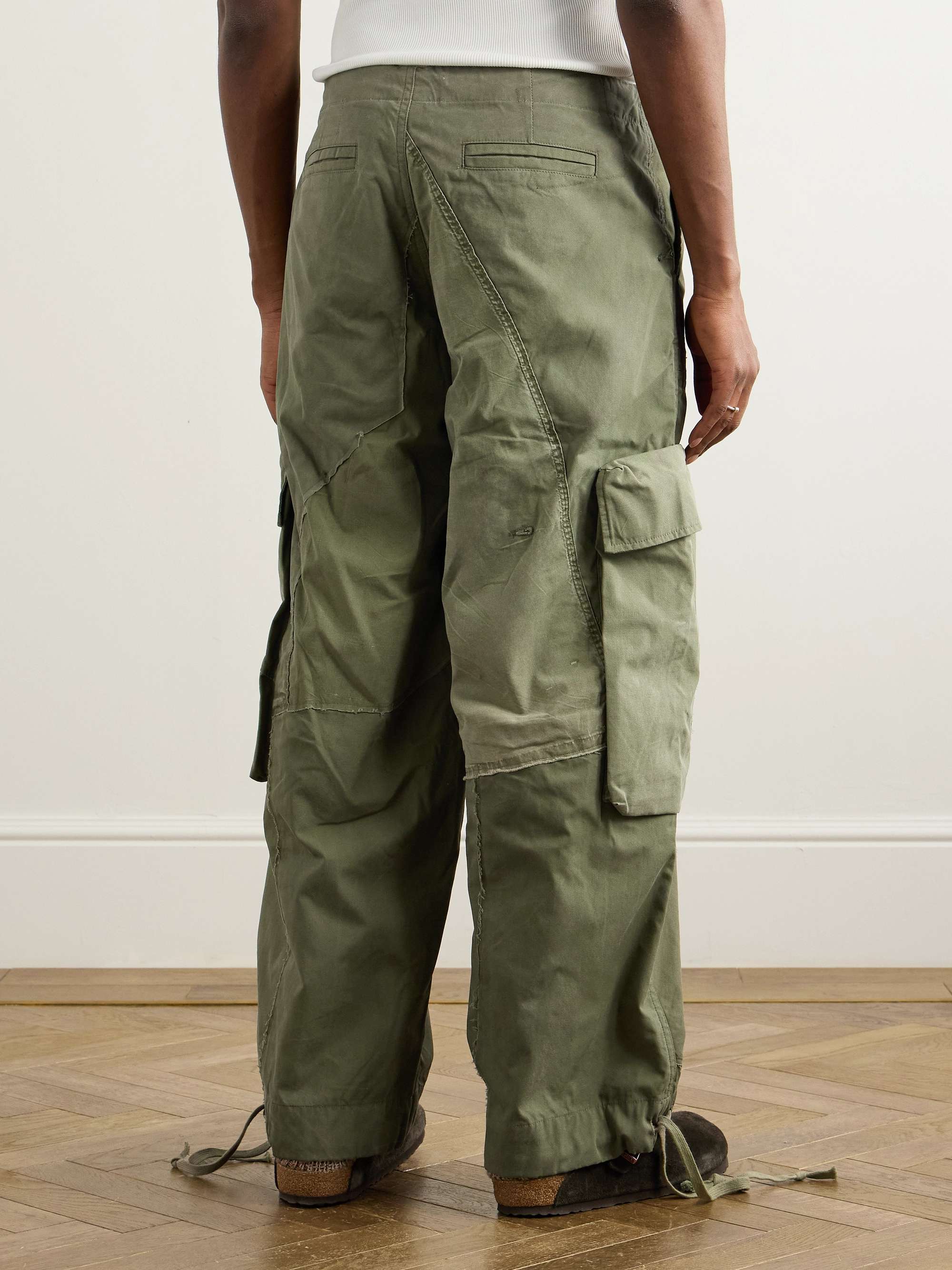 Wide-Leg Patchwork Cotton-Canvas Drawstring Cargo Trousers view