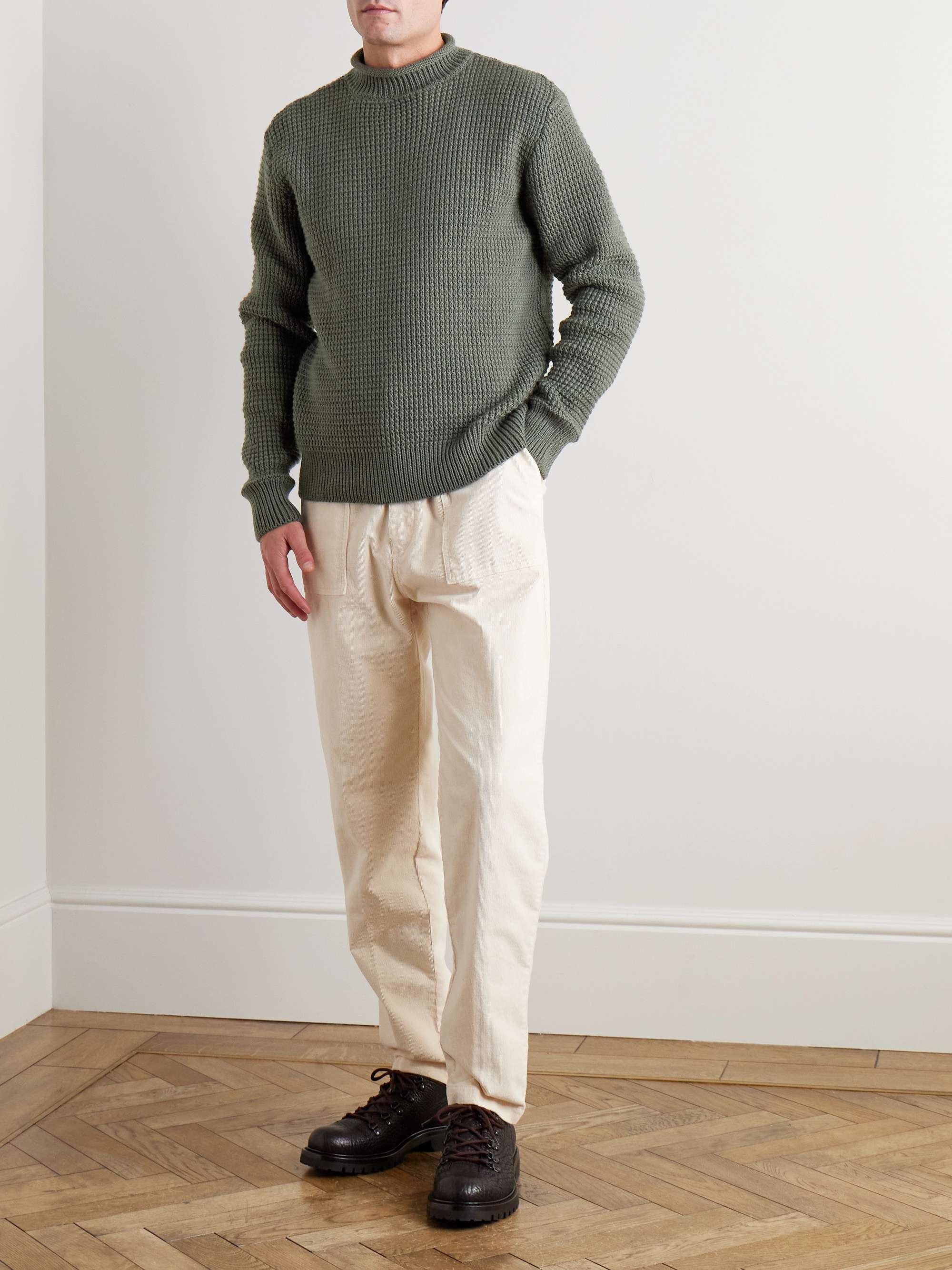 Waffle-Knit Merino Wool Mock-Neck Sweater view